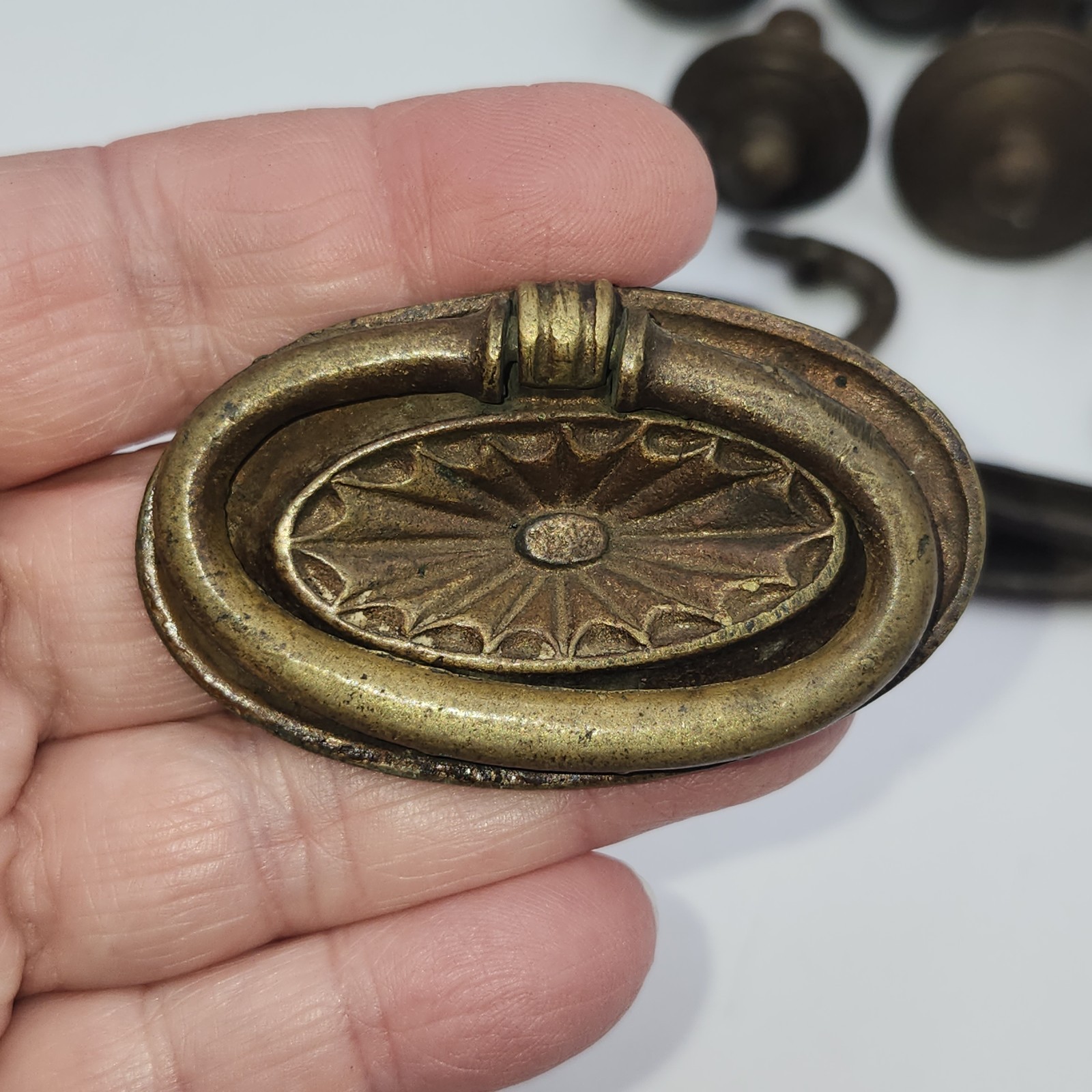 Antique Regency style Metal desk Drawer Pulls Handles bail drop lot sunburst