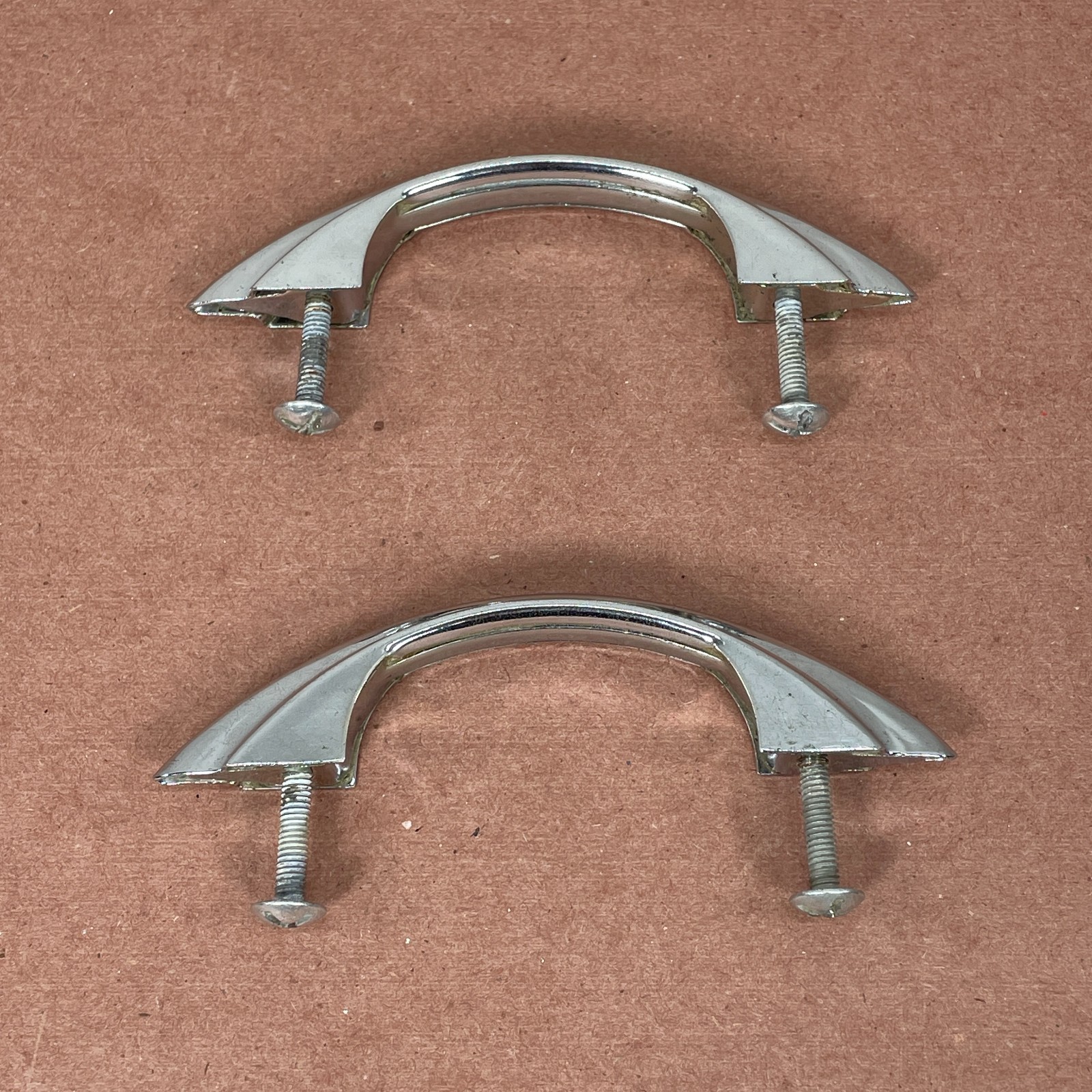 2 Vintage Chrome Cabinet Pulls Drawer ( Similar to Youngstown & Amerock E311 )