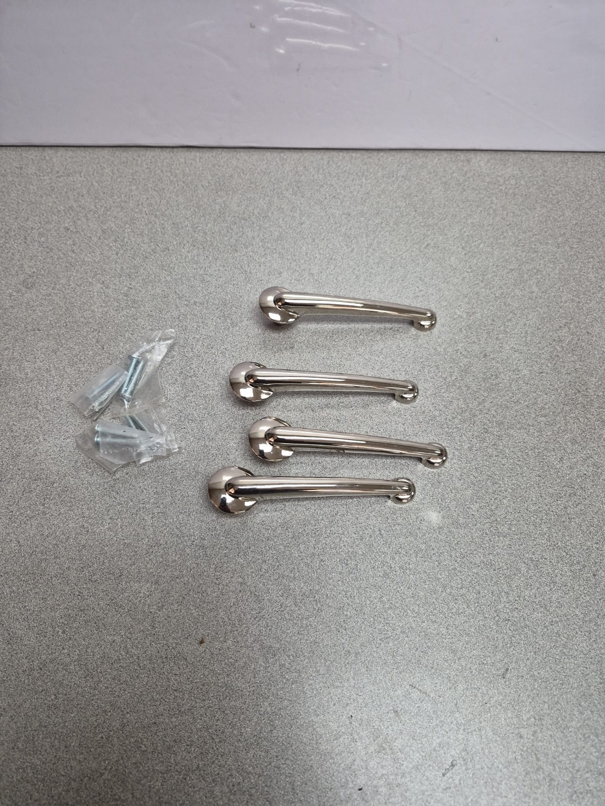4 Shiny Chrome MCM Art Deco Atomic Looking Drawer Pulls Handle
