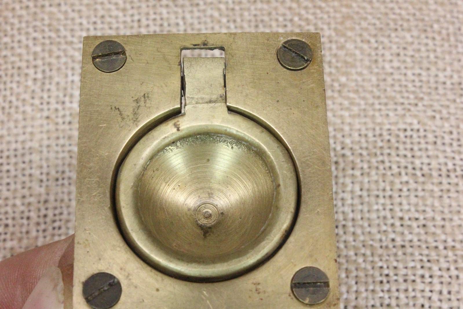 Old Door Pull Drop Finger Tip Flush Handle Treasure Box Vintage Solid Brass