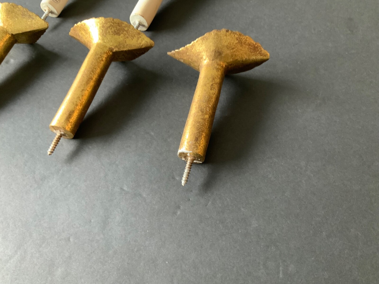 Set of Antique Painted Bin Dresser Drawer Pulls lot of 6 (4 gold 2 white)