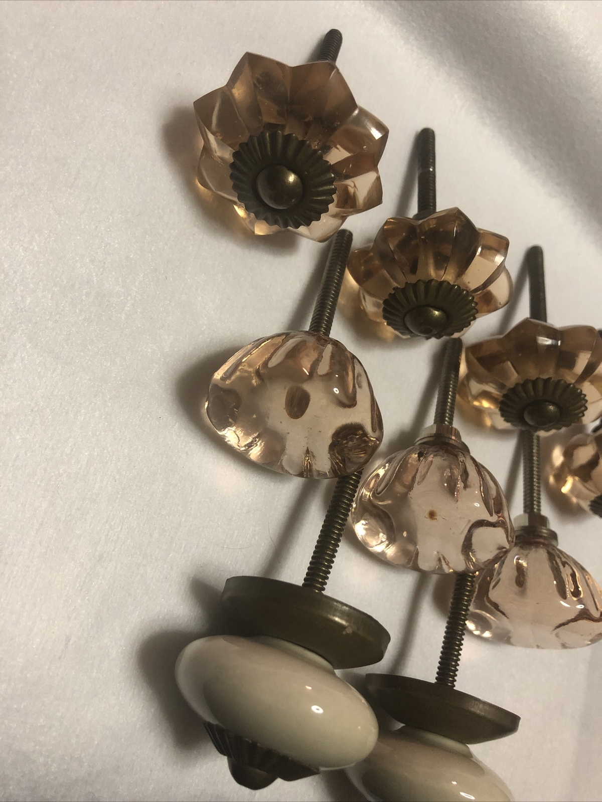 Beautiful Vintage Cabinet Drawer Knobs Pulls 4 Pink 3 Rose and 2 White.