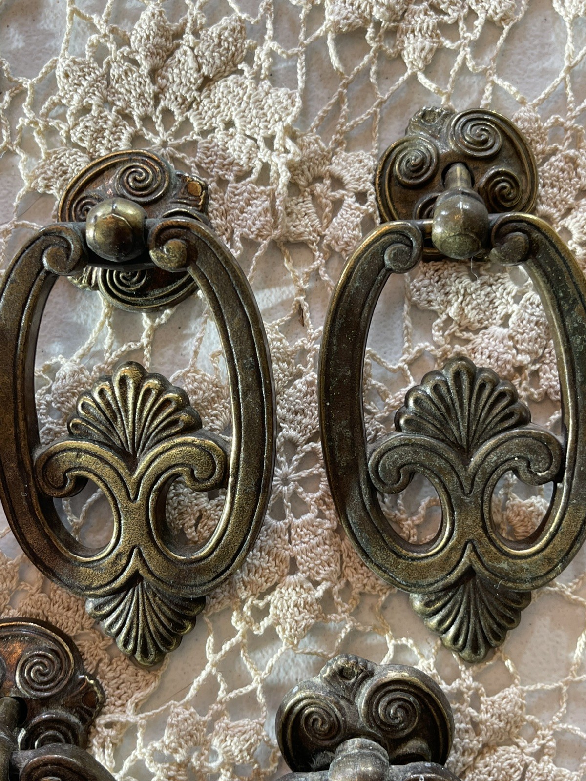 Lot 5 Vintage KBC Keeler Brass Co. Door Knocker Drop Pull Handle With Backplates
