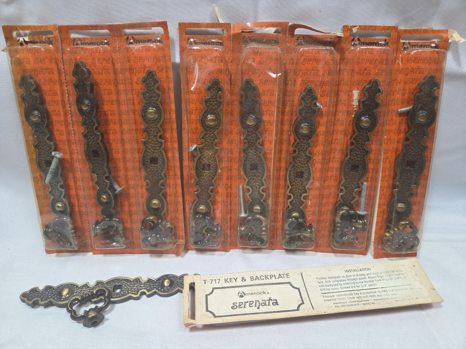 Vintage NOS 1970’s Amerock Serenara Hardware Lot Of 10 T-717 Key & Backplate