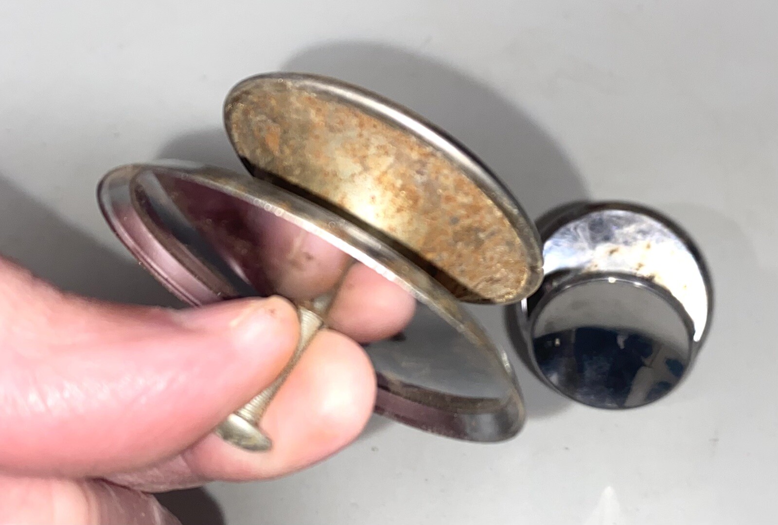 2 Vintage 2” Chrome Round Concave Cabinet Drawer Pull Knob & Backplate With Bolt