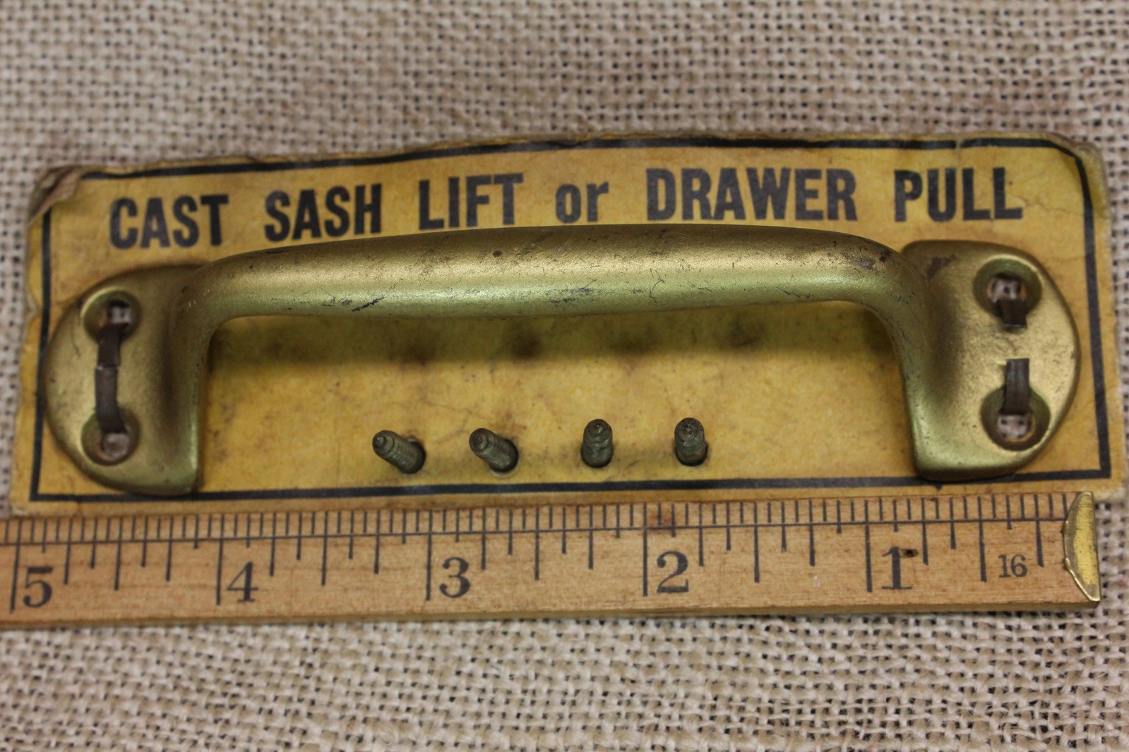 Old Screen Door Offset Handle Drawer Pull Sash Lift Vintage Brass Color Carded