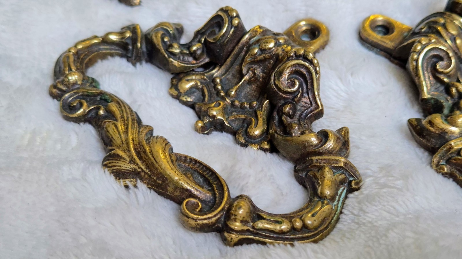 Antique French Rococo Bronze Drawer Pulls Ornate Furniture Handles Pair