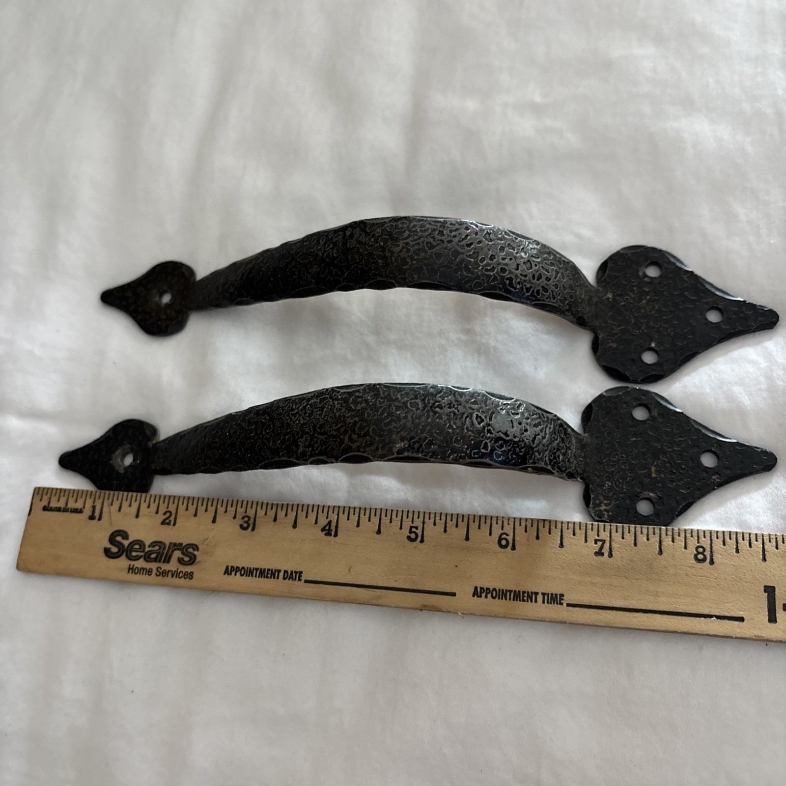 Antique Wrought Iron Drawer Pull 8 1/2” (2) Features A Black Textured Finish