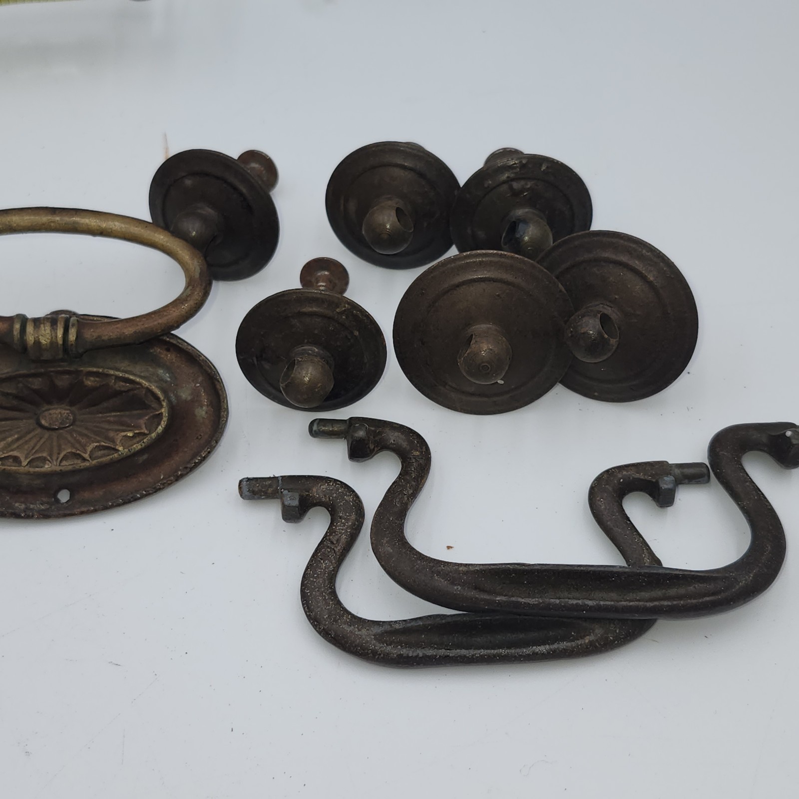 Antique Regency style Metal desk Drawer Pulls Handles bail drop lot sunburst