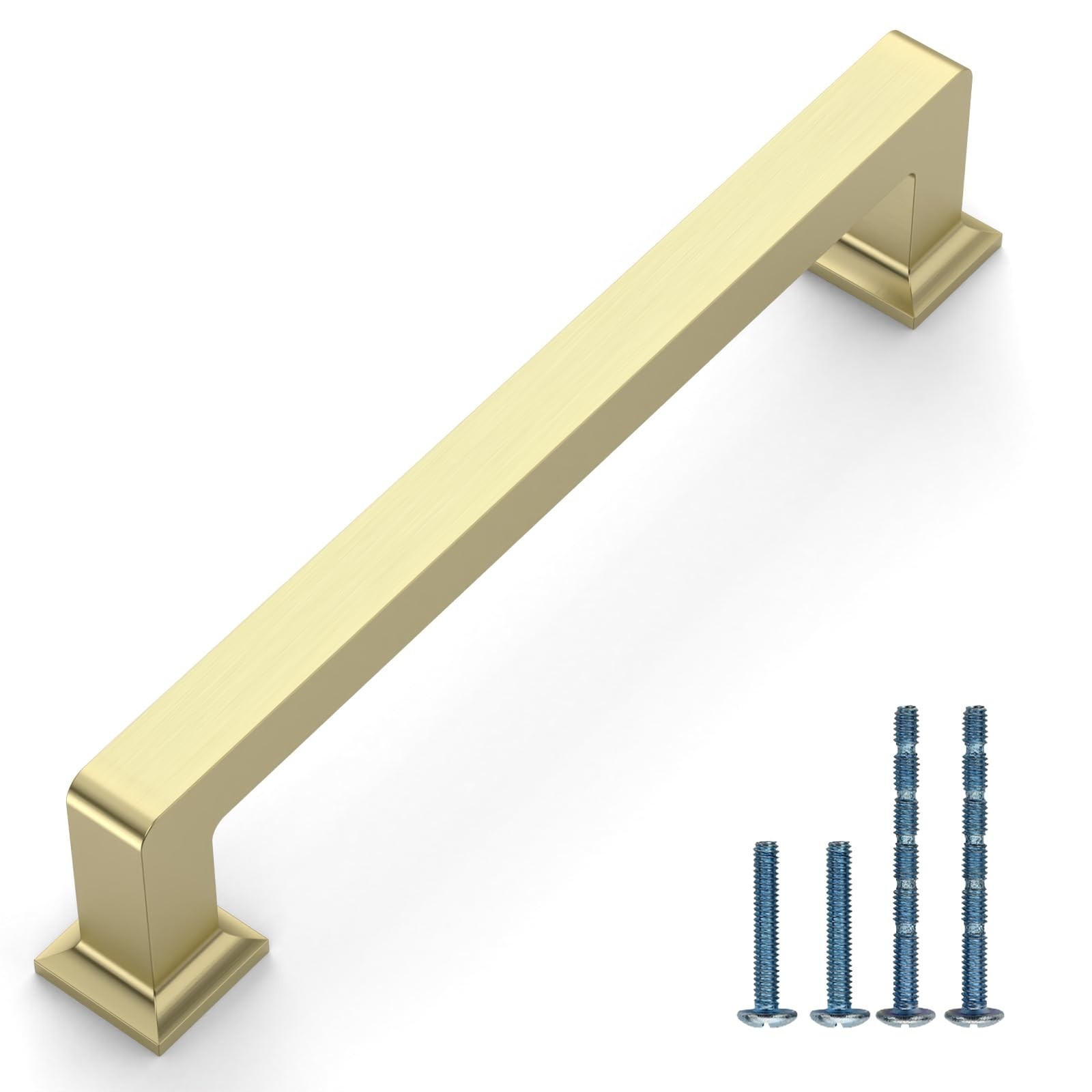 10 Pack 5″(128mm) Brushed Brass Cabinet Pulls Kitchen Cabinet Handles Gold Dr…
