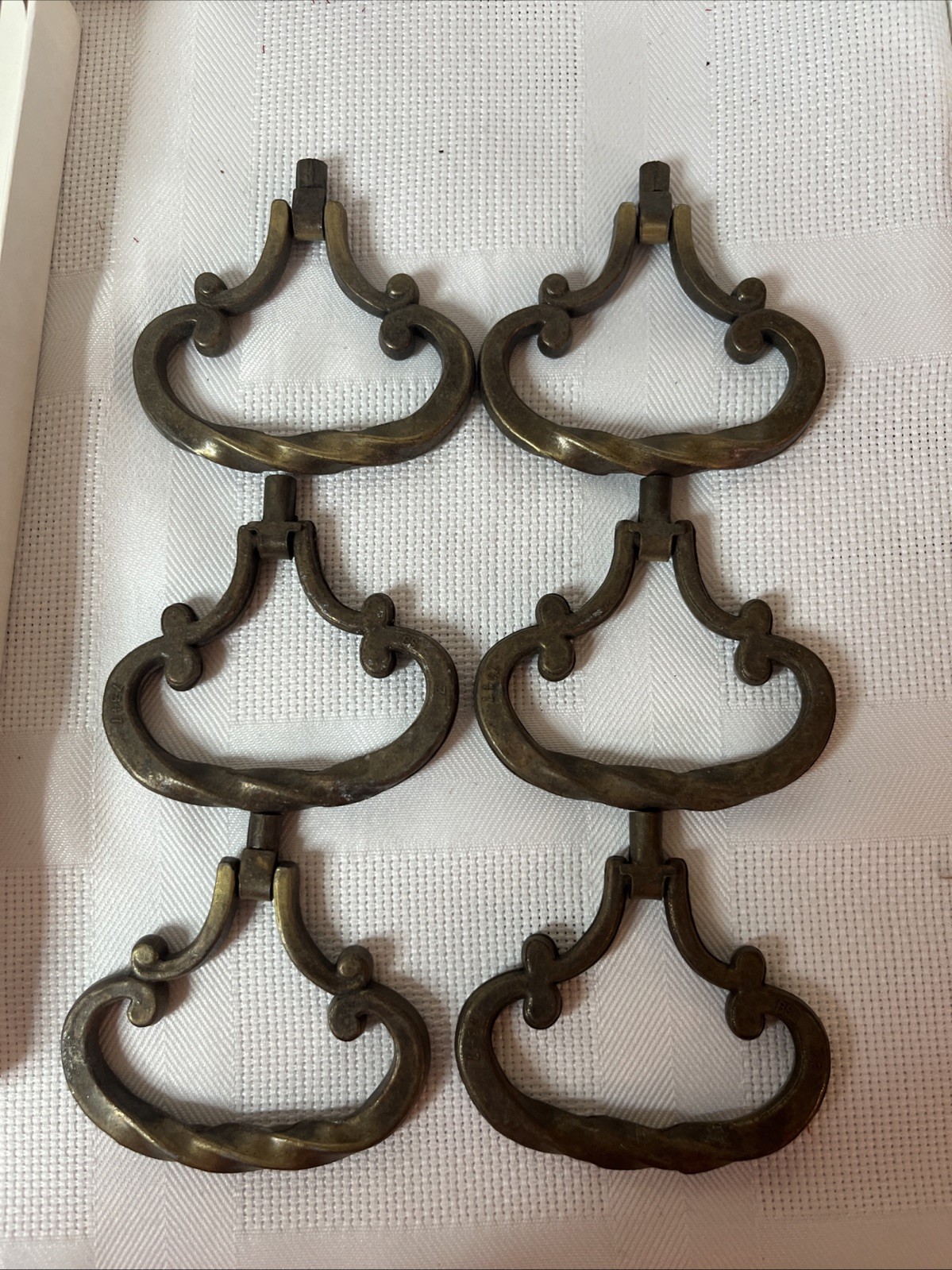 6 Vintage Drawer Pull Bronze Tone Mid Century