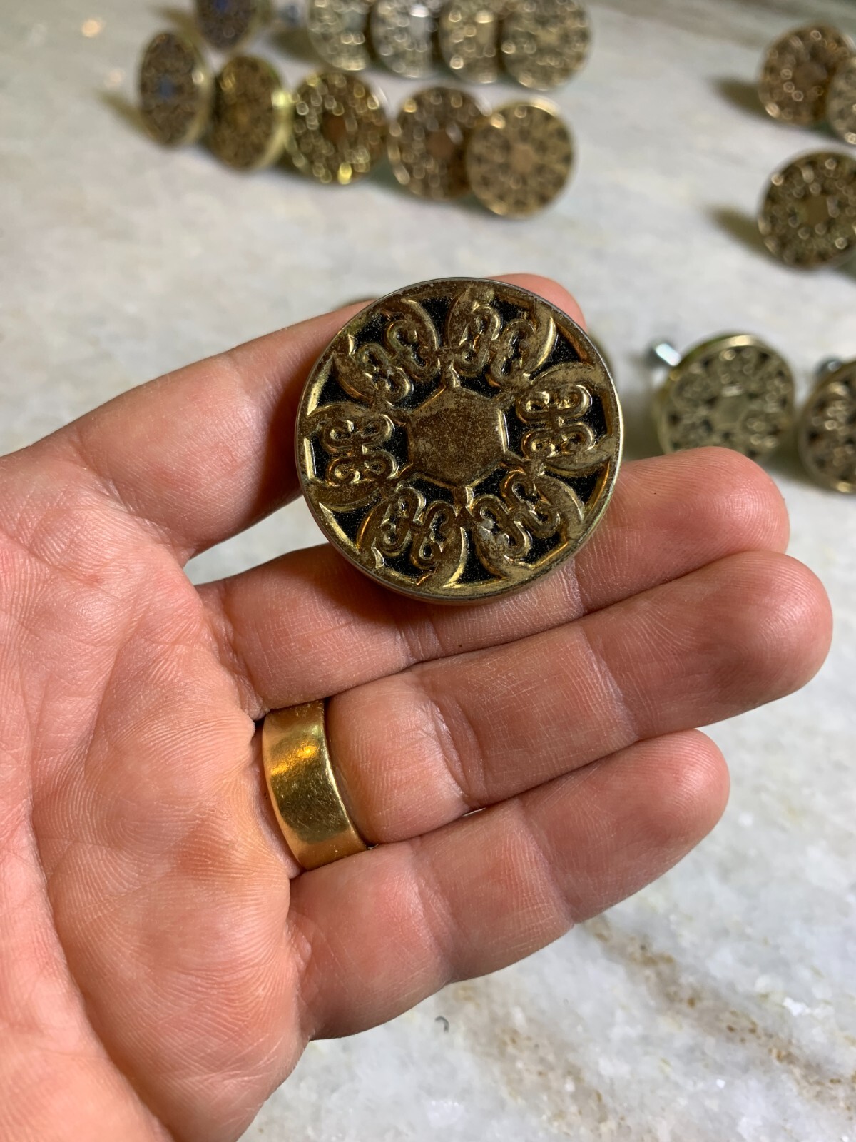 Vintage Mid Century 1960s 60s 1970s 70s Gold Enamel Drawer Knob Pull Knobs Pulls