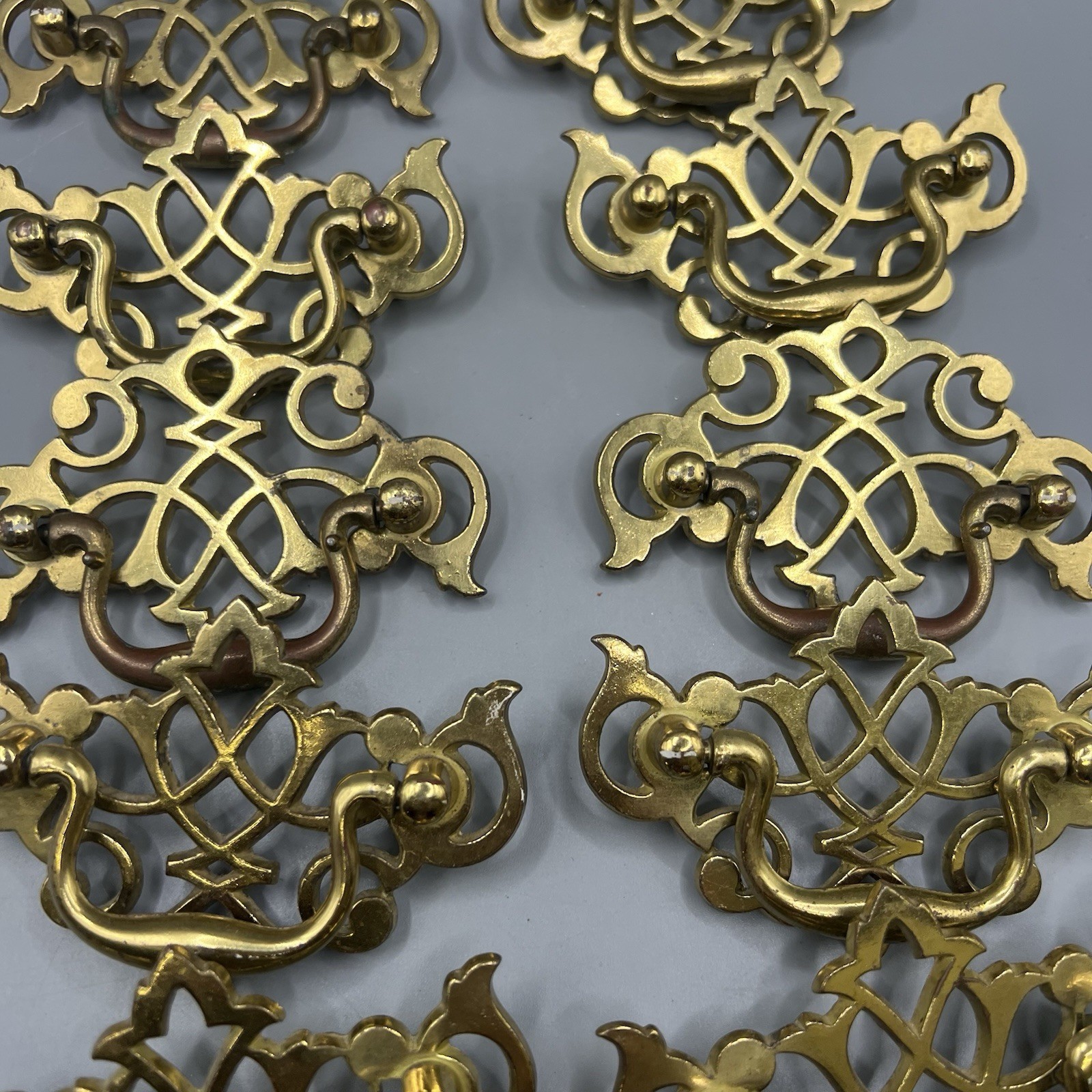 Vintage Lot (12) KBC Brass Plated Batwing Drop Bail Drawer/Cabinet Pulls