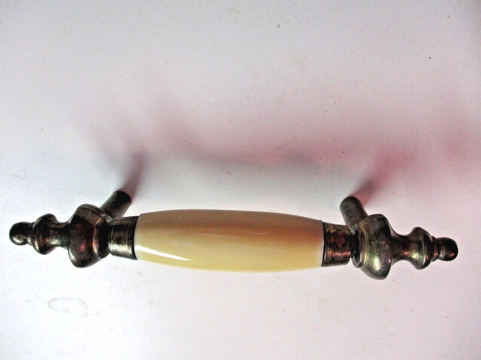 Drawer Pull Handle 1960s Dark Aged Brass Steeple Tips 3″ Centers Taiwan 1 Vtg