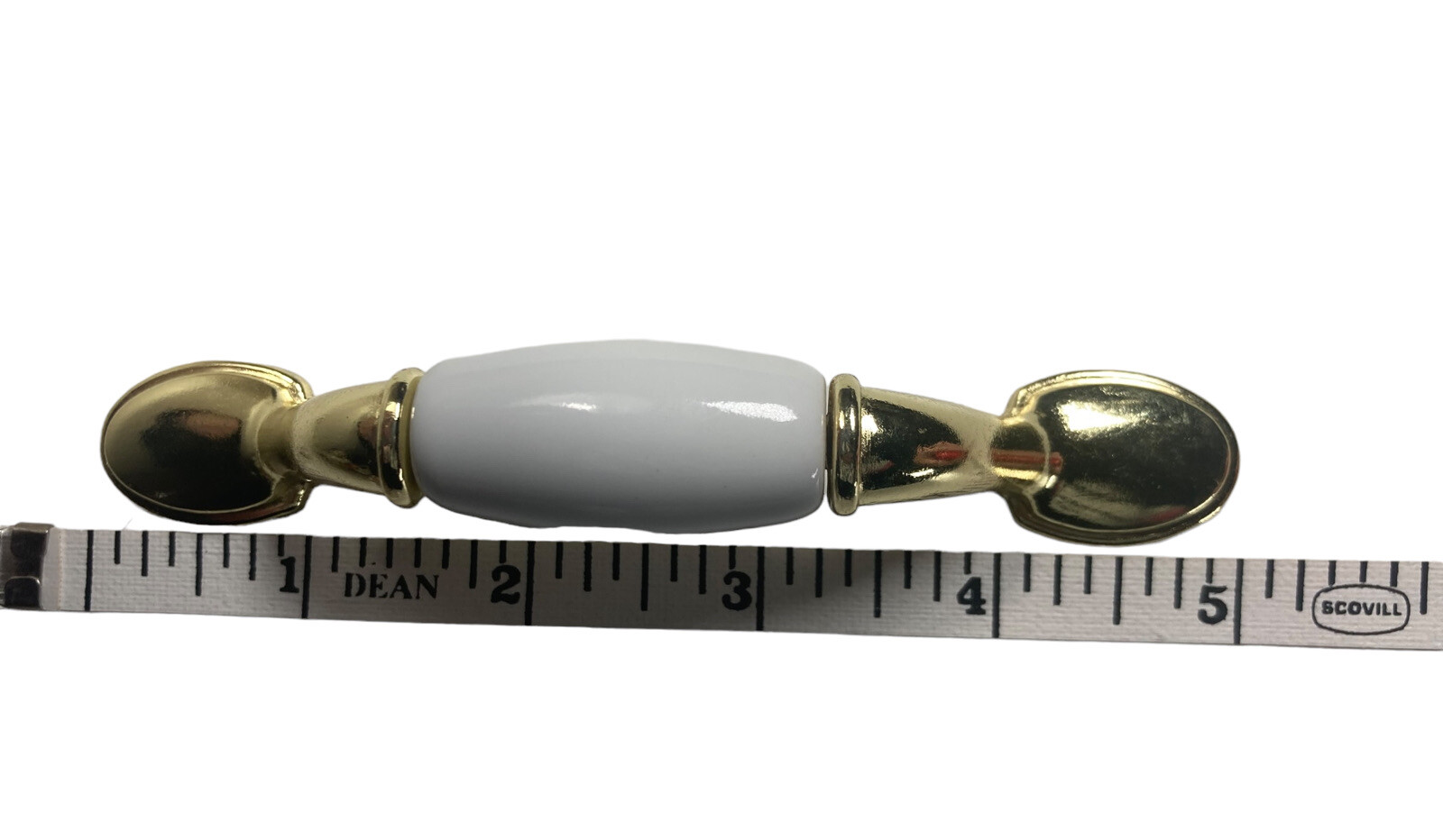 Vintage Brass Gold Tone White Porcelain Ceramic Drawer Handle Pull x8 Taiwan