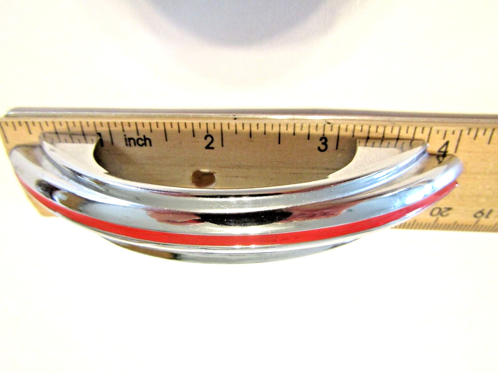 Vintage Chrome Drawer Pulls w Red Line & Stair Stepped Edges Cabinet Door Handle