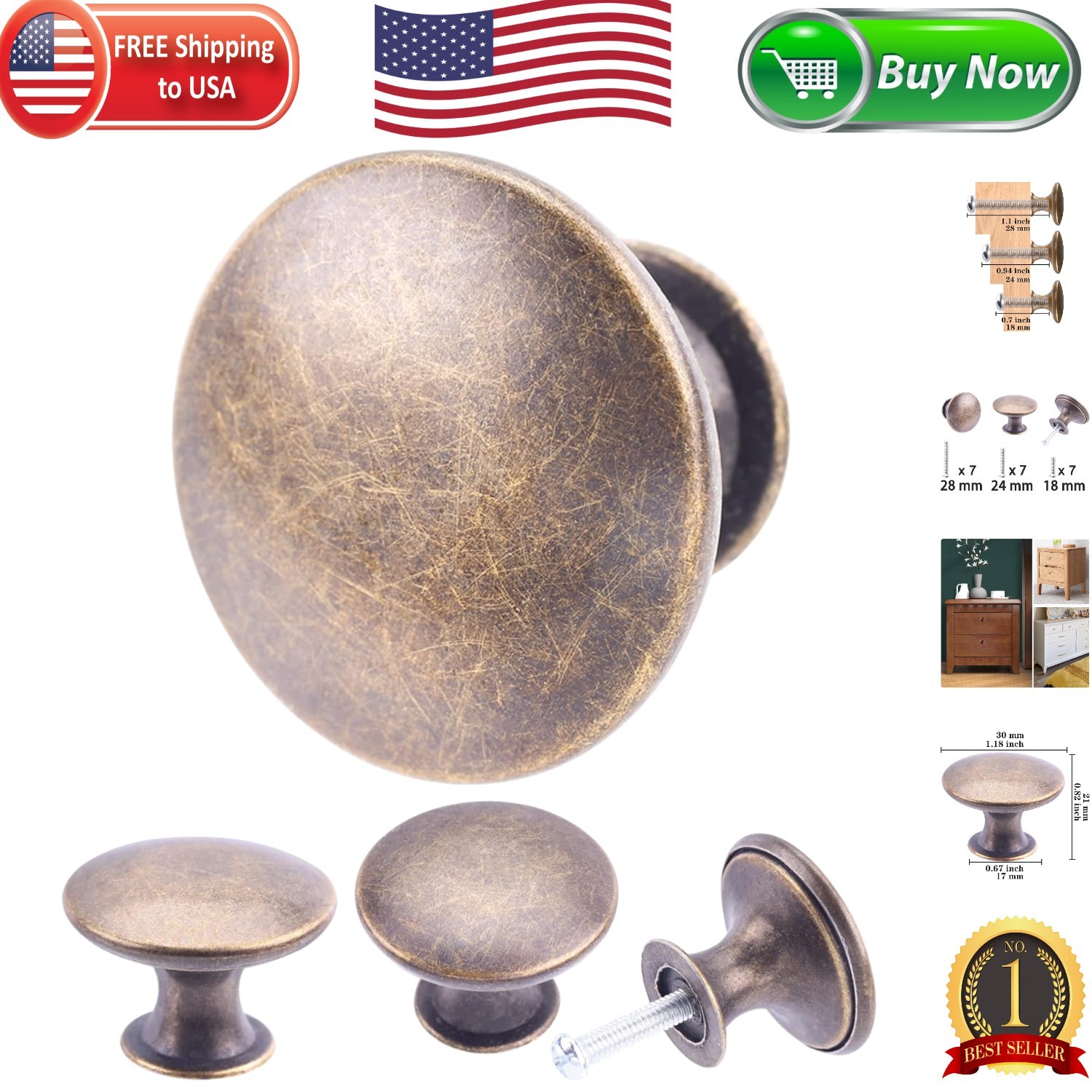 Classic 6 Pack Antique Brass Drawer Pulls – Easy Install Knobs with Screws