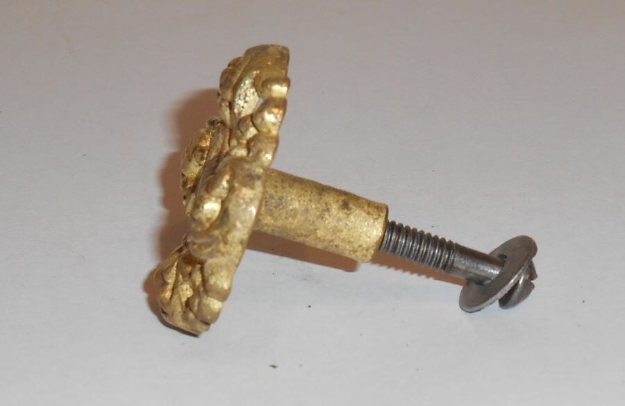 Antique Round Brass Drawer Pull Knob Filigree 1 and 1/2 inch Diameter
