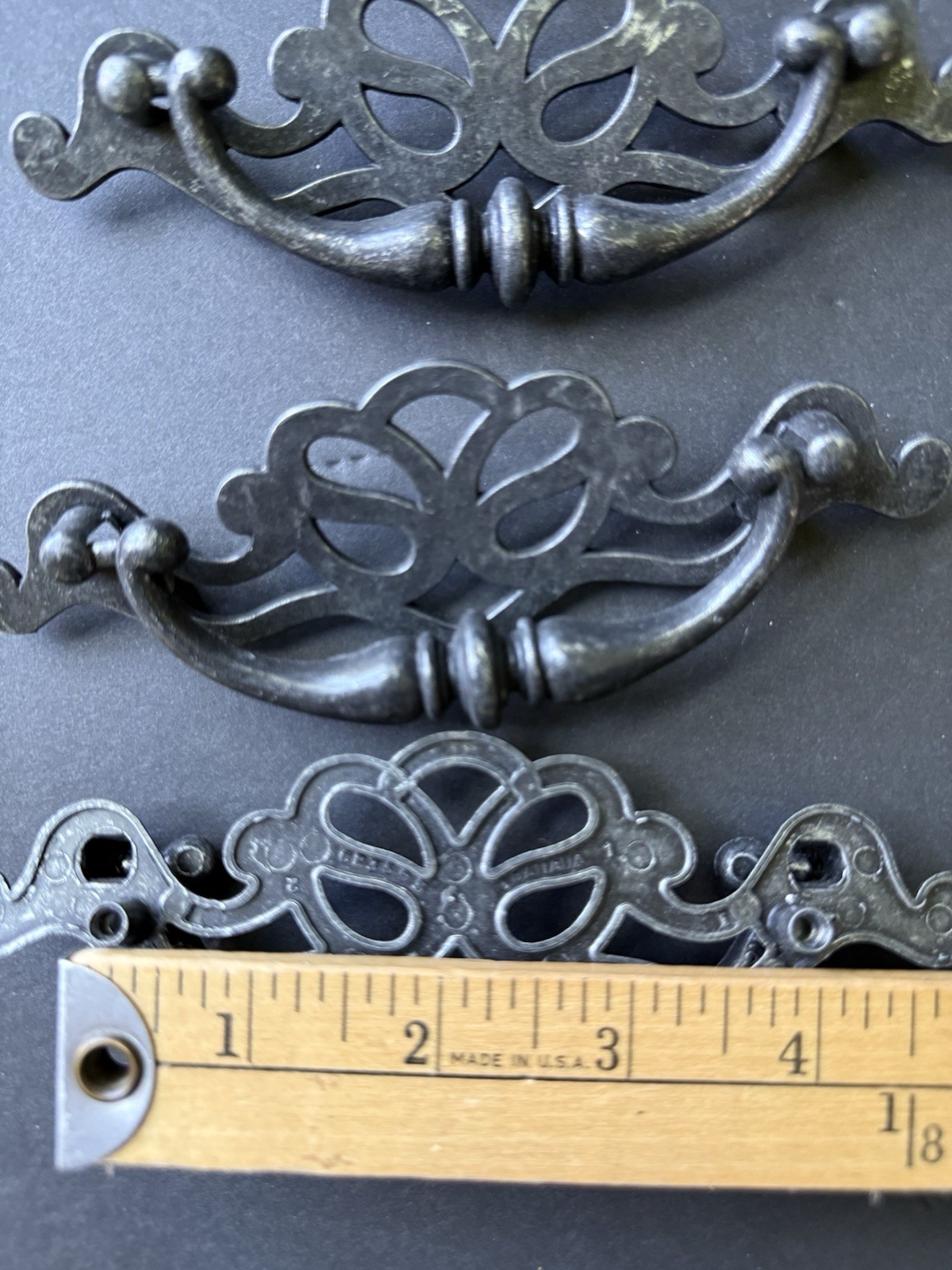 Vtg Charcoal Metal Drawer Pulls Set 6 Dresser Cabinet Traditional Cottagecore