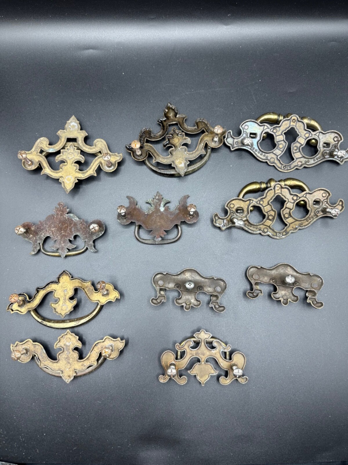 Vintage BRASS FURNITURE HANDLES DRAWER PULLS – 11 piece Variety
