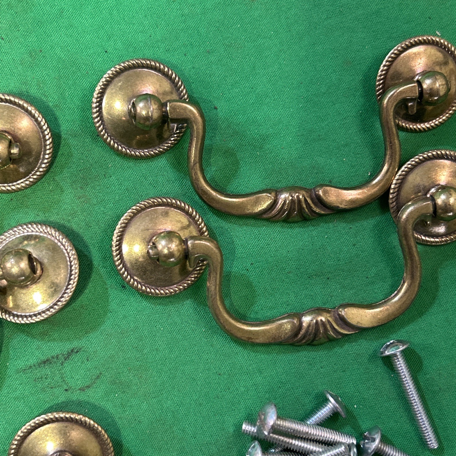 Five Vintage Brass Drop Bail Pull Handle Drawer 3” Center