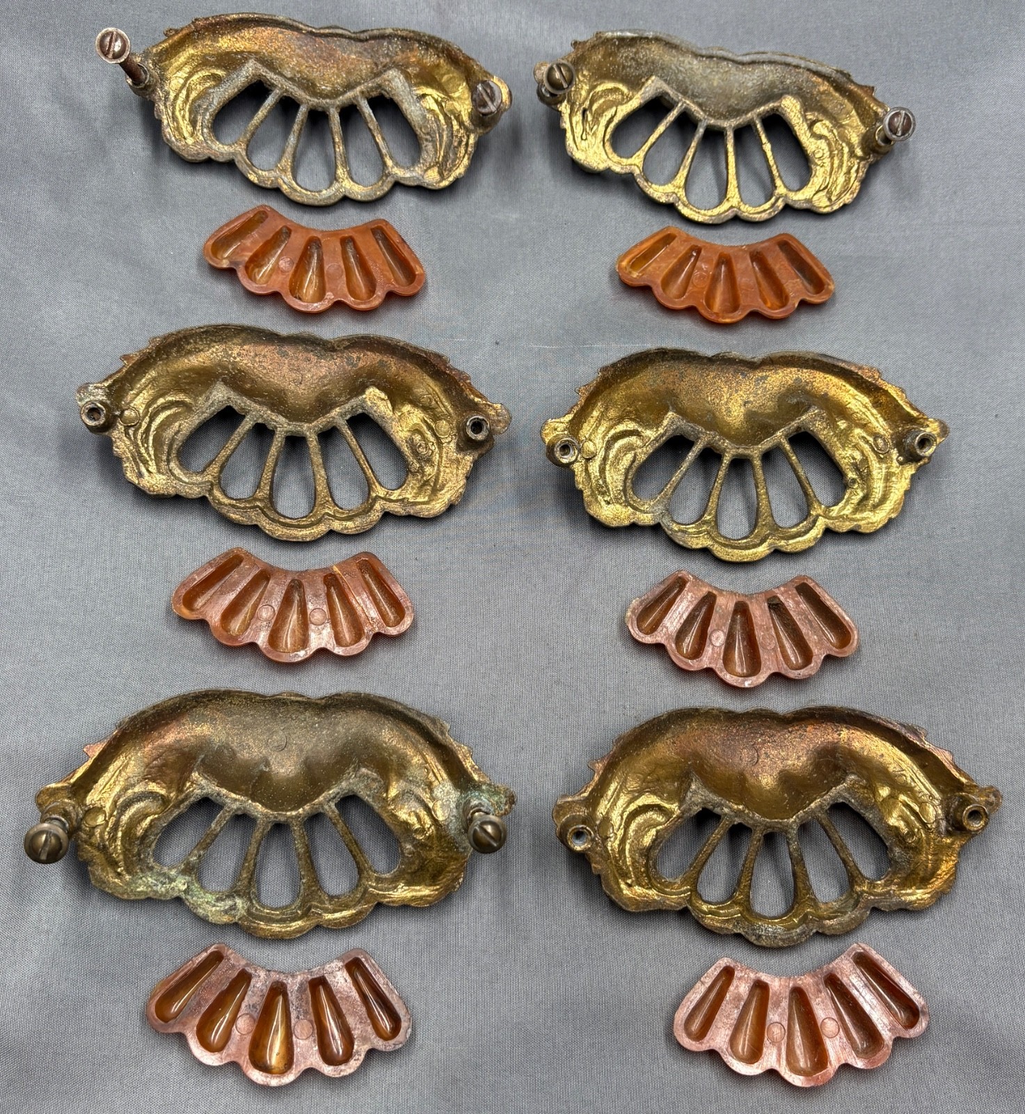 6 Vintage Art Deco Tortoiseshell Bakelite Drawer Pulls 4″ Handle Waterfall style