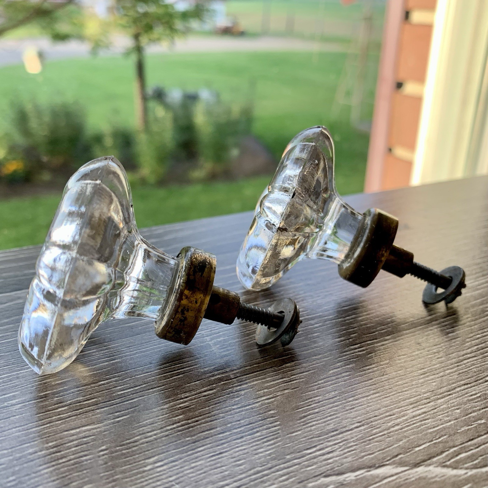 Antique Manganese Drawer Knobs Pair, UV Reactive Glass Knobs/Drawer Pulls