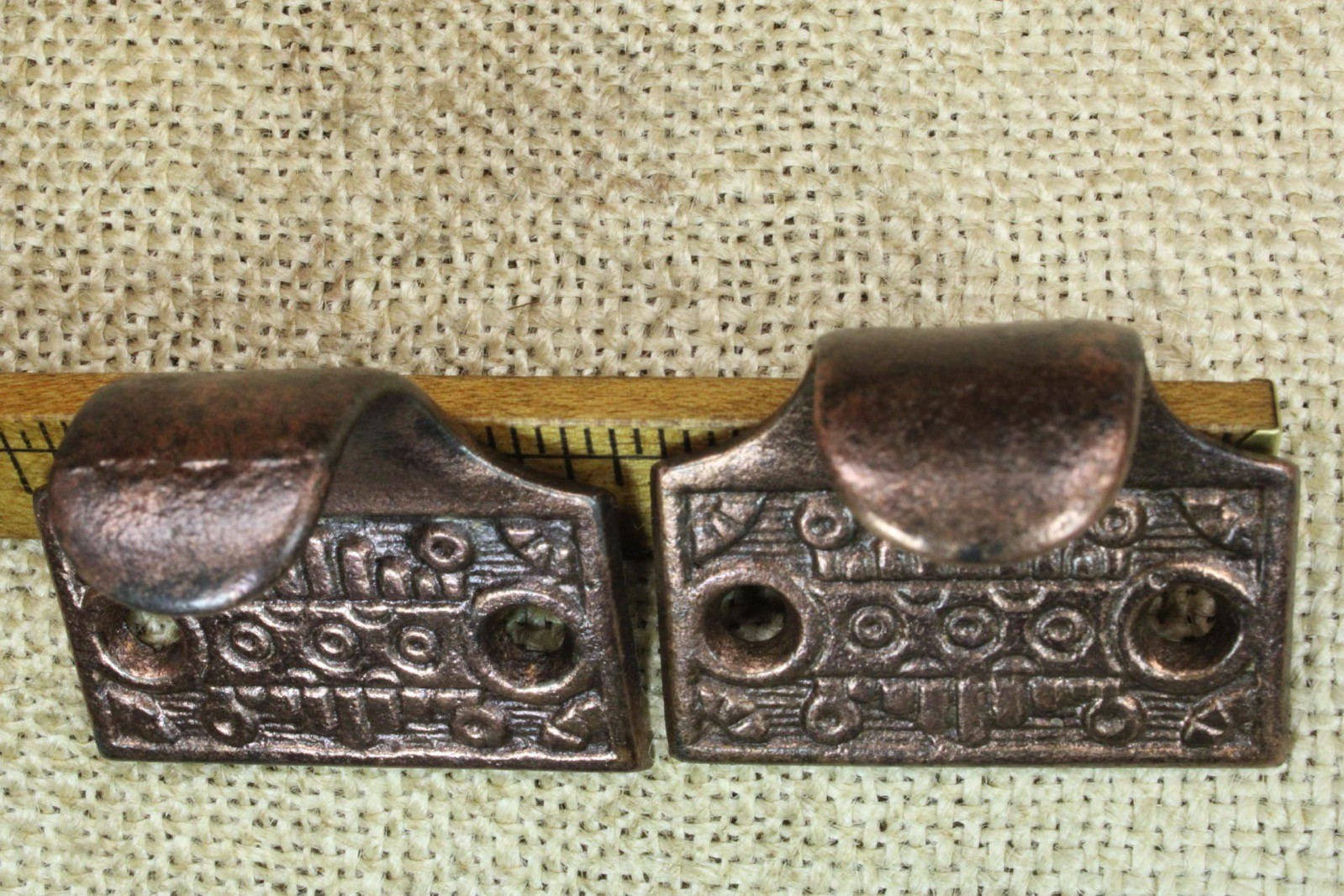 2 Old Window Sash Lifts Pulls Cast Iron Copper Bronze Finish Victorian Windsor