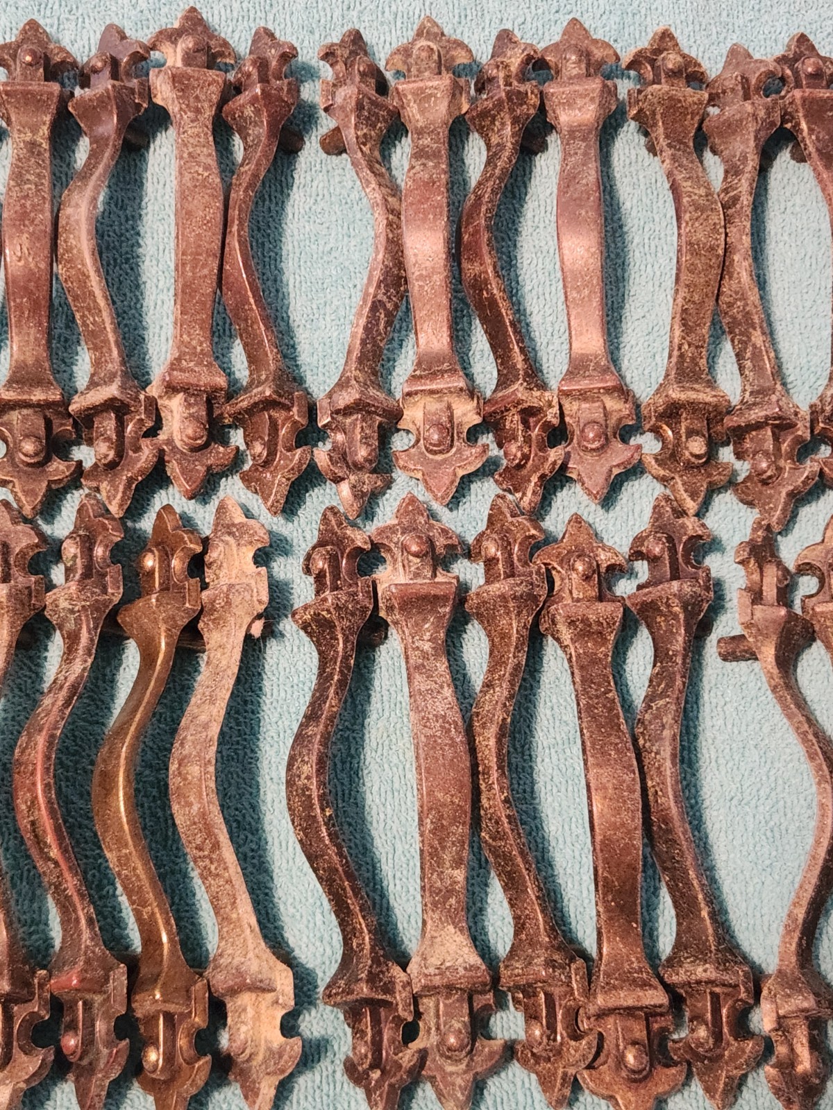 Lot of 34 Vintage Brass Droor Pulls W Some Hardware Patina Unique 5 1/2″