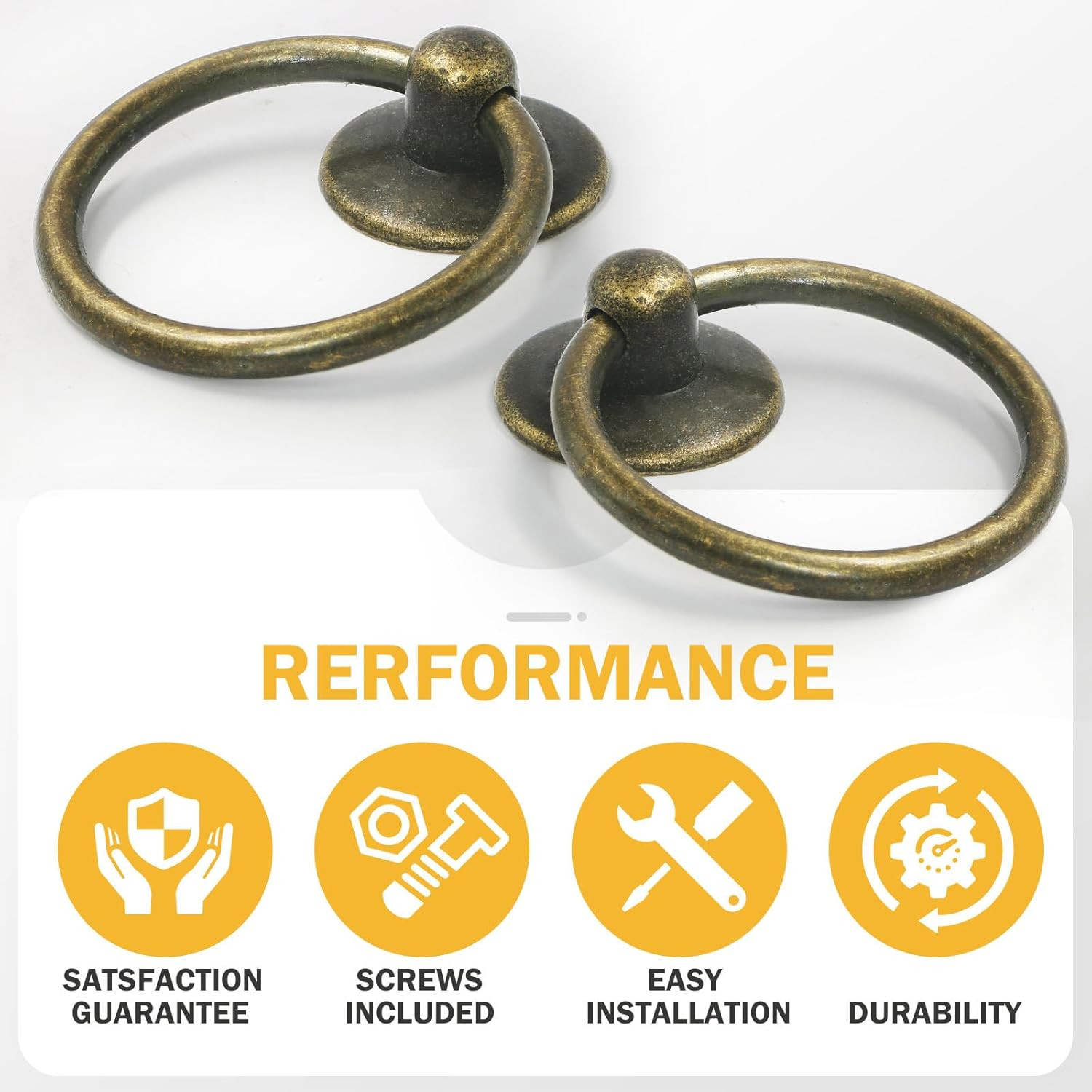 6pcs Antique Brass Drop Ring Drawer Pulls, Vintage Cabinet Ring Handles, Metal D