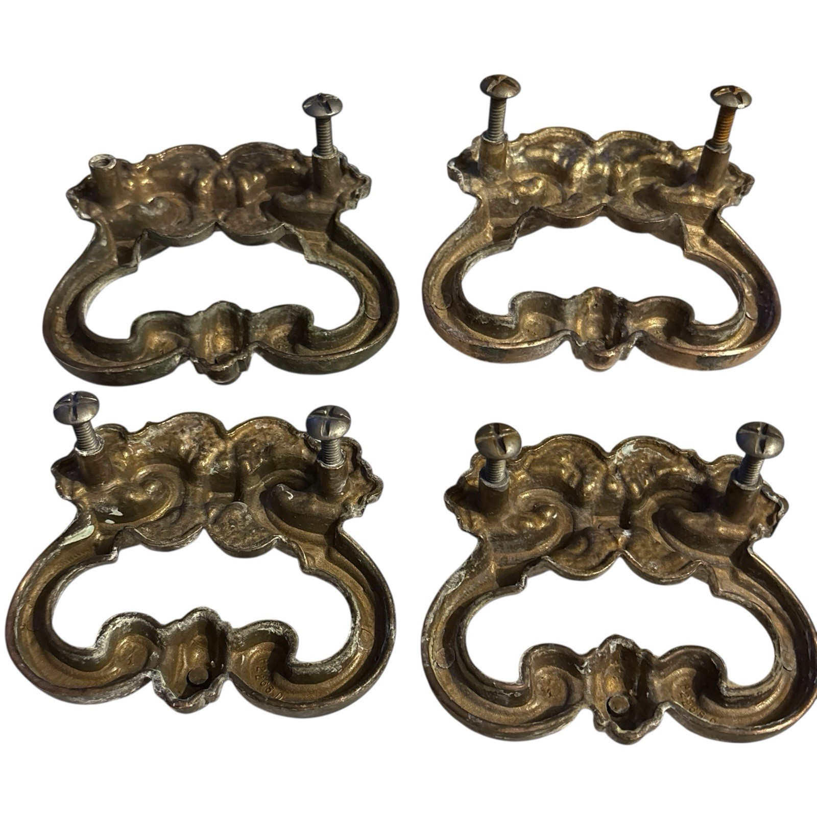 3” Brass Finger Pull Drawer Handle Ornate Victorian Set of 4 Antique Vintage