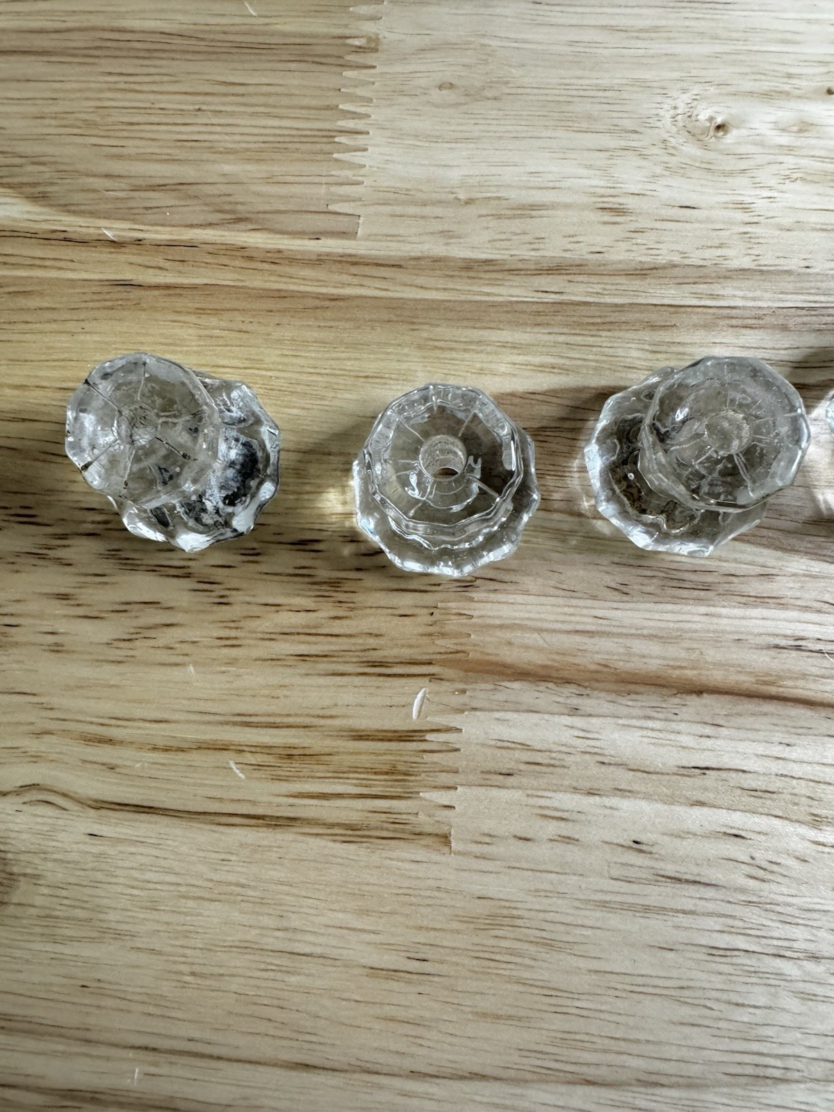Vintage Glass Hexagon Drawer Cabinet Knob set Of 5 great condition 2 Small 2 Big