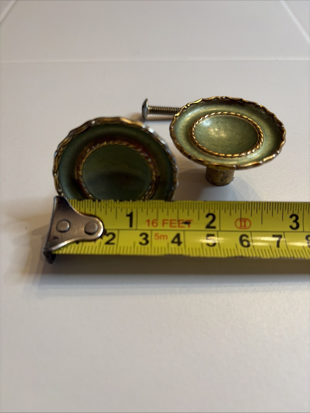 Vintage, Reclaimed Ajax Drawer Pulls/Cabinet Knobs. Avocado Green, 1970’s. 0121