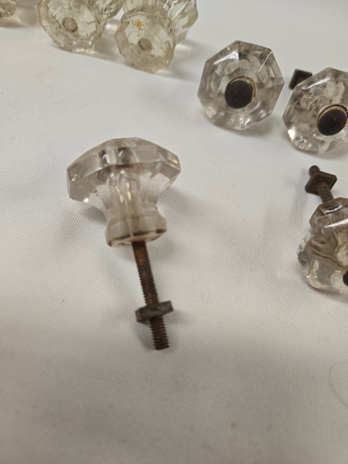 LOT of 11 Vintage Clear Glass Furniture HARDWARE Knobs Drawer Pulls 3” Center