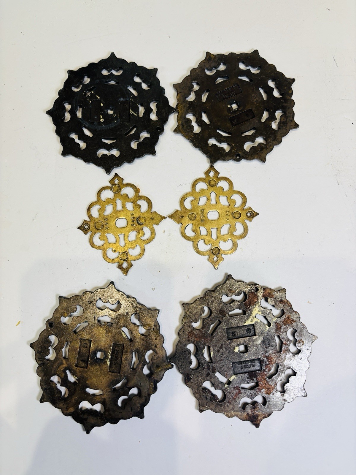 Vintage Drawer Pull Ornate Backplates Lot of 6 Brass