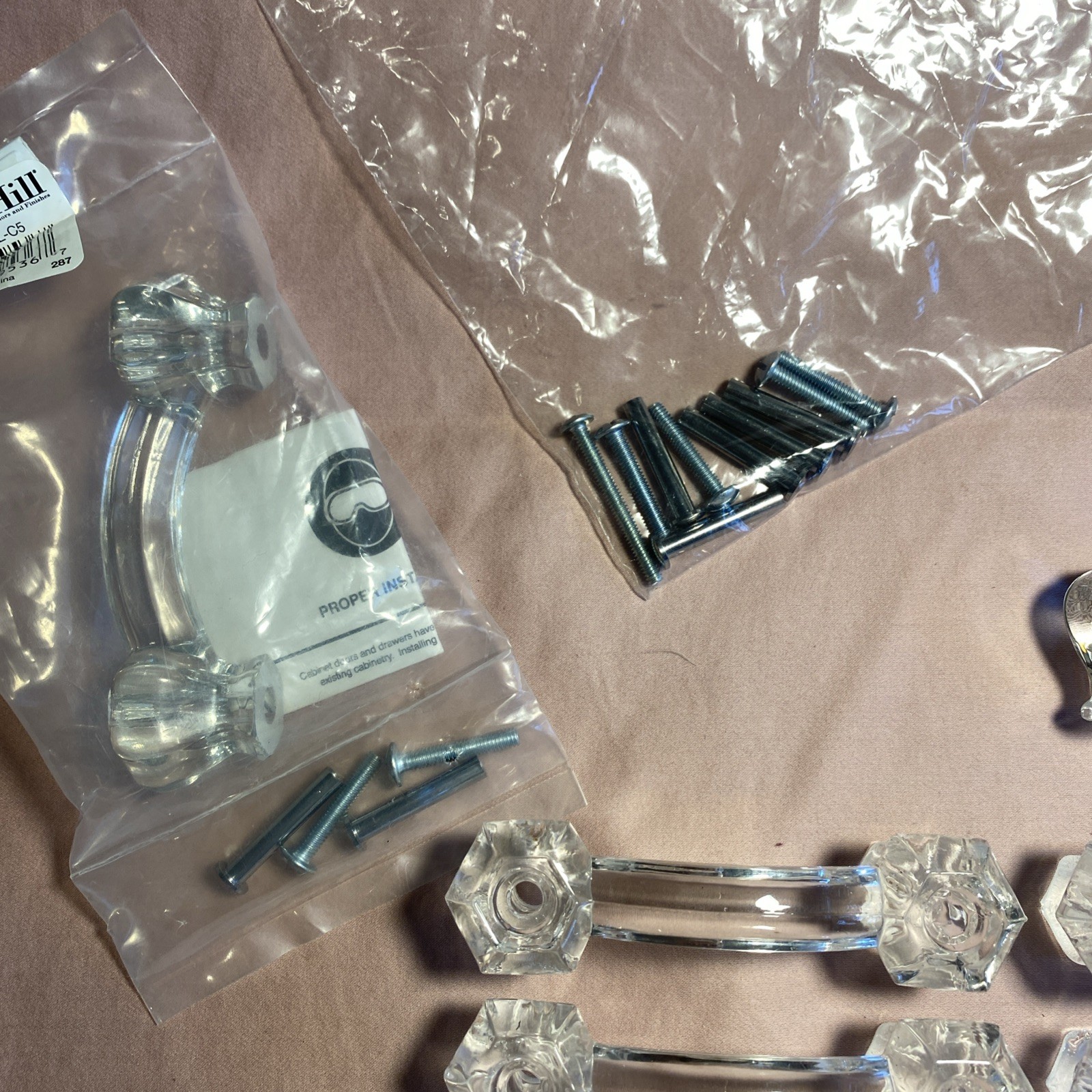 24 3″ Knob Hill Clear Glass Hexagon Drawer Pulls Handles & 5 Knobs