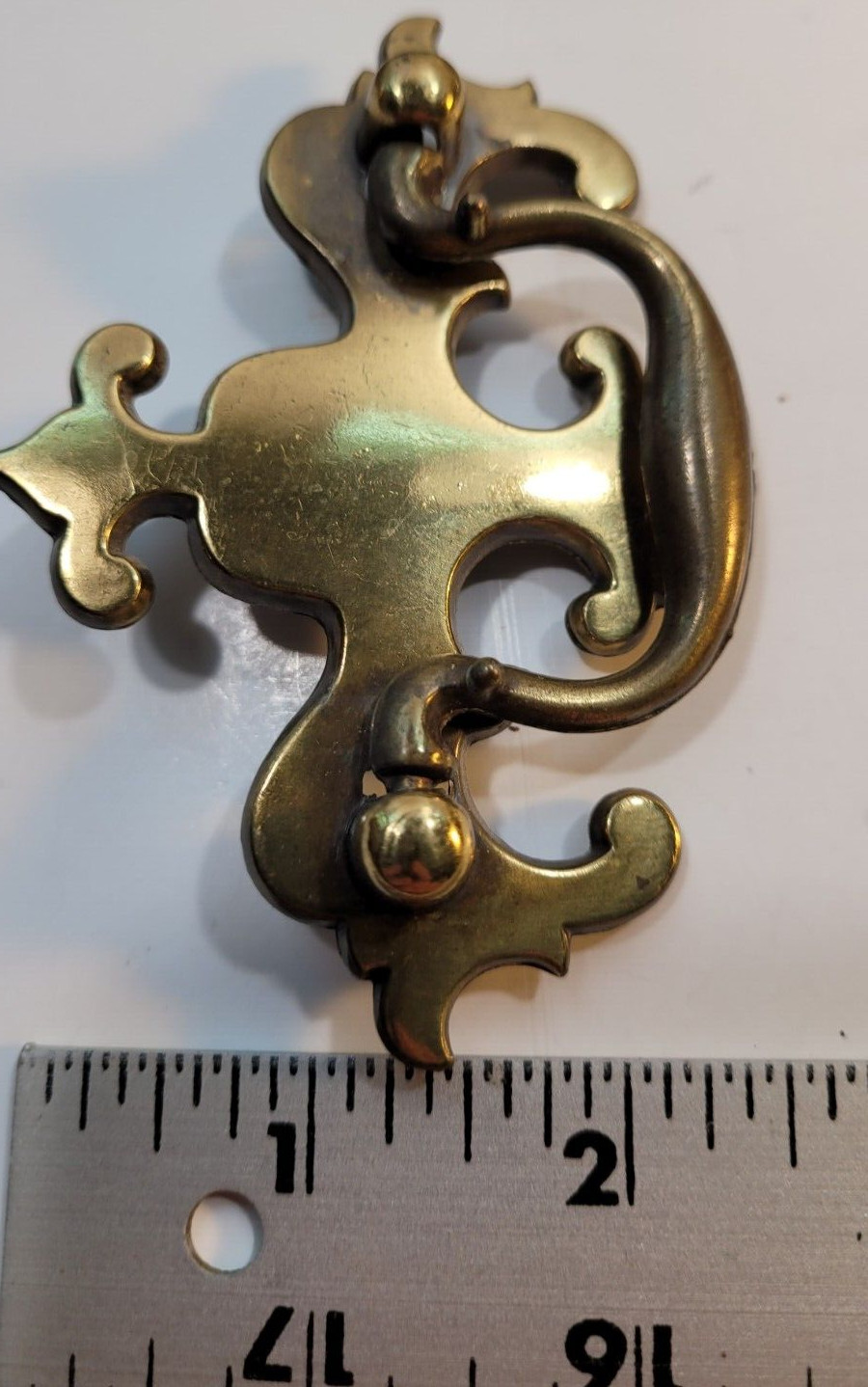 Vintage Brass Drop Bail Pull Handle Drawer w Bolts 2.5 inches between bolts