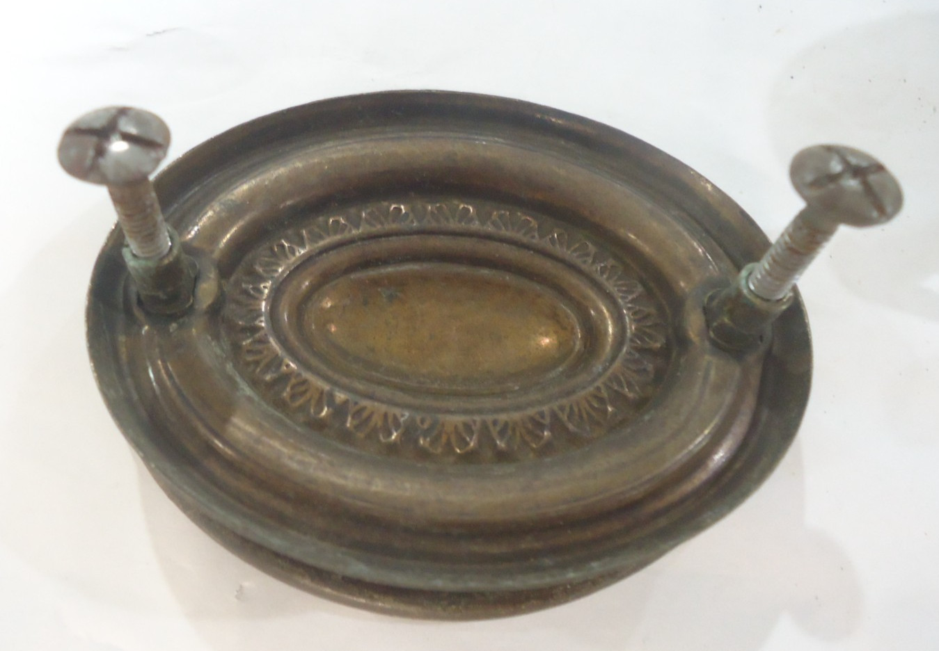 Vintage Pull Antique Brass finish Bail Drawer Pull Oval Drop 2-1/2″ center.