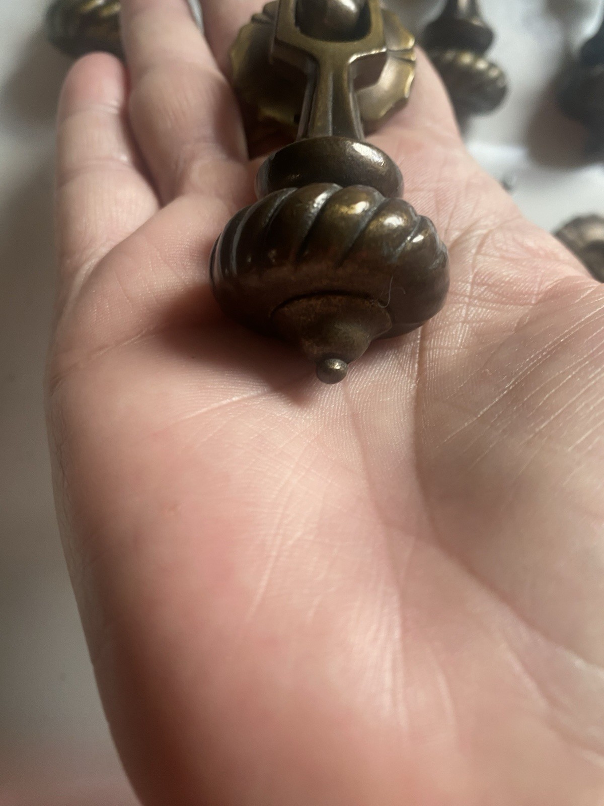 8 VTG Drexel Esperanto Antique Brass Drop Drawer Pulls W/Screws