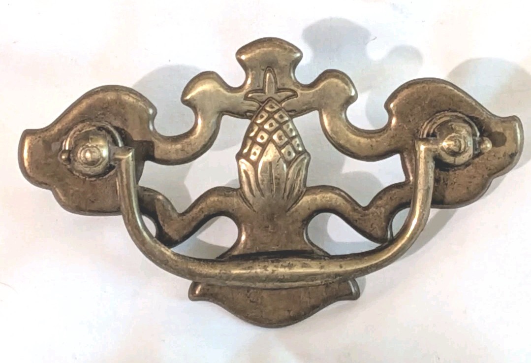 (5) Vintage 1960s (?) Brass Pineapple Drop Bail Drawer Pulls / Handles & Screws