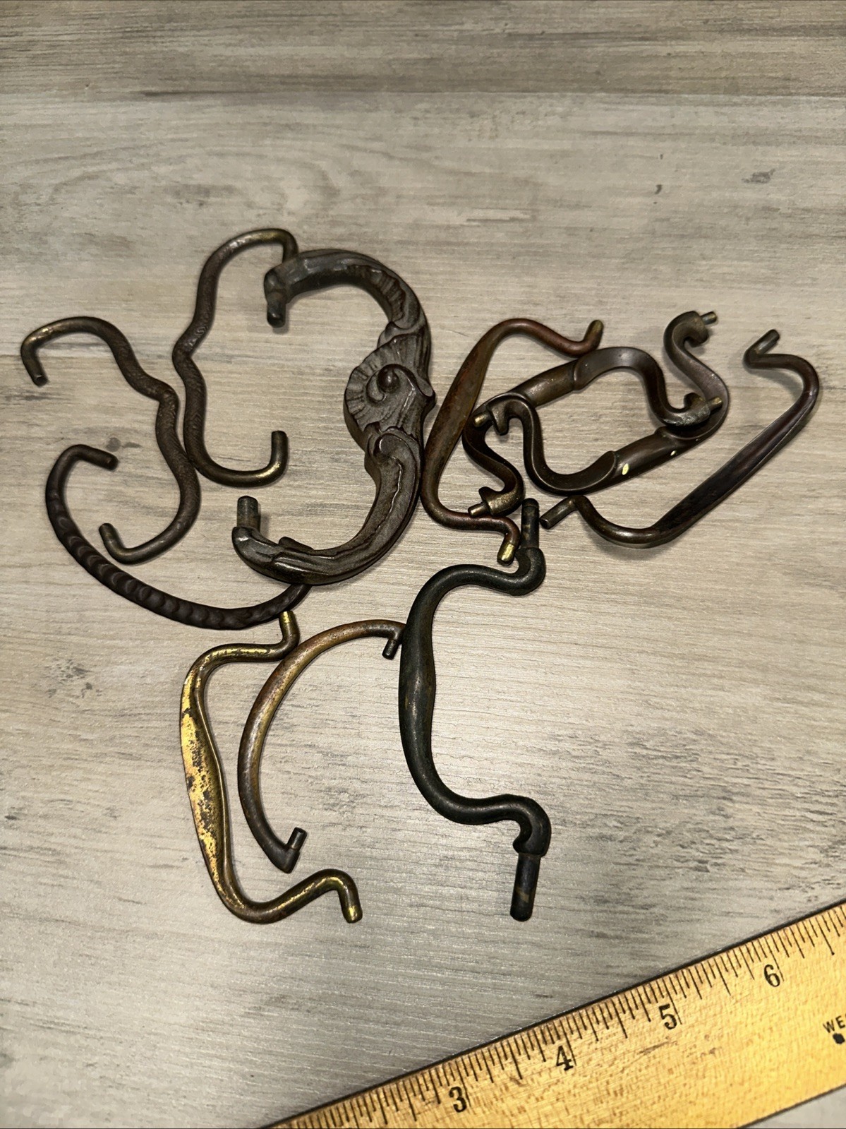 11 Old Drawer Pull Handles Nice Variety, Brass & Steel Vintage