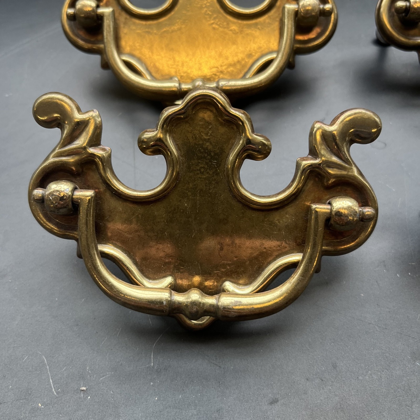 Set of 4 Vintage Brass Chippendale Batwing Drawer Pulls Bail Handles Salvaged