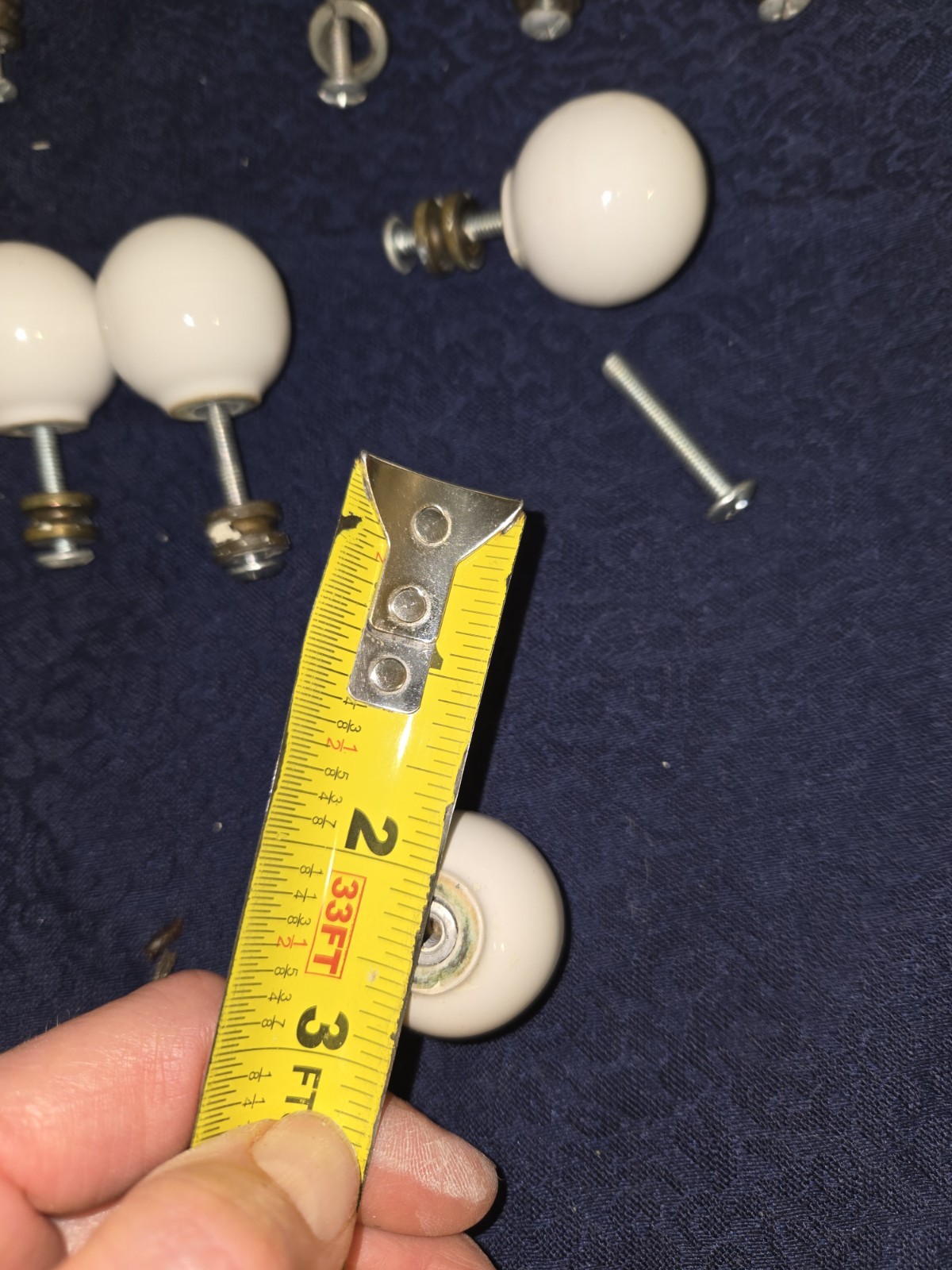Vintage Porcelain & Brass 1-1/4″ White Round Ball Cabinet Door Drawer Pulls