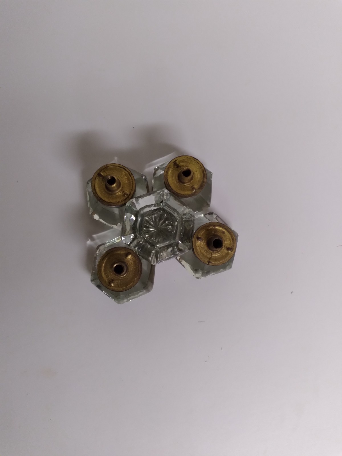 Vintage Clear Glass Drawer Knob Pull Hexagon Inset Pattern Lot Five 1 1/4″ SALE