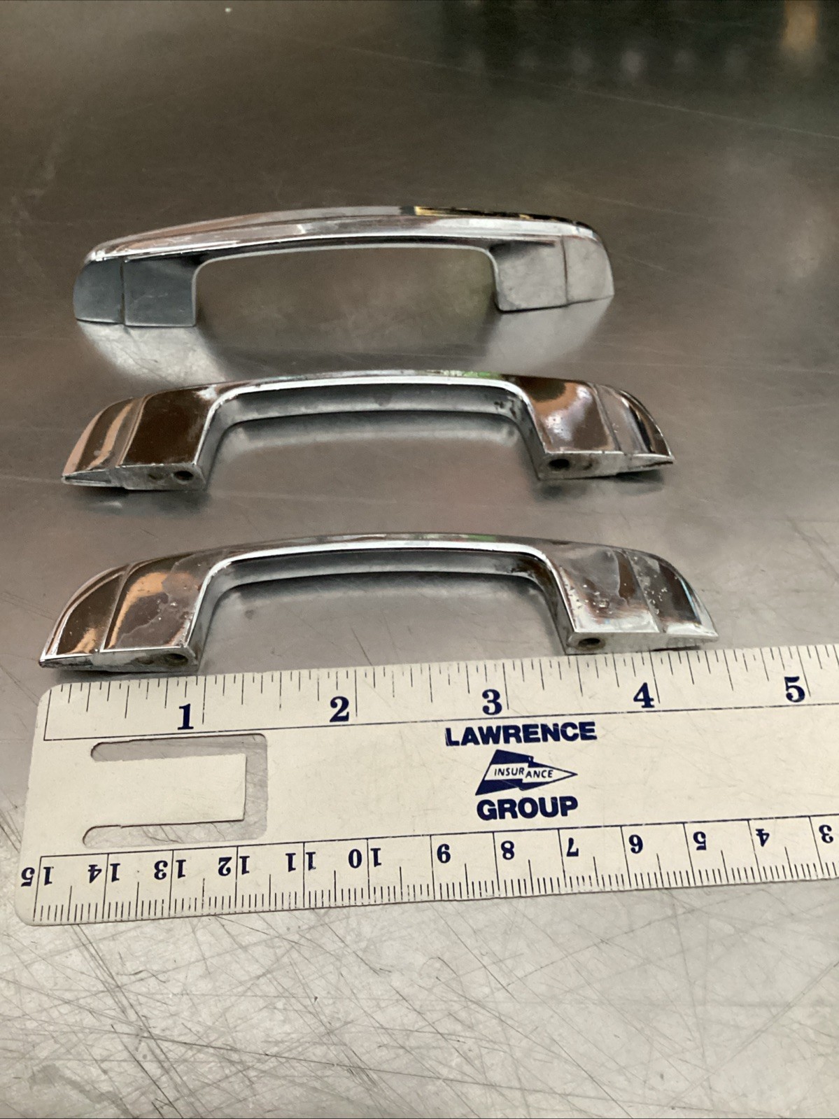 Lot of 3 Vintage Chrome Drawer Cabinet Pulls Handles Retro Art Deco 4.5”