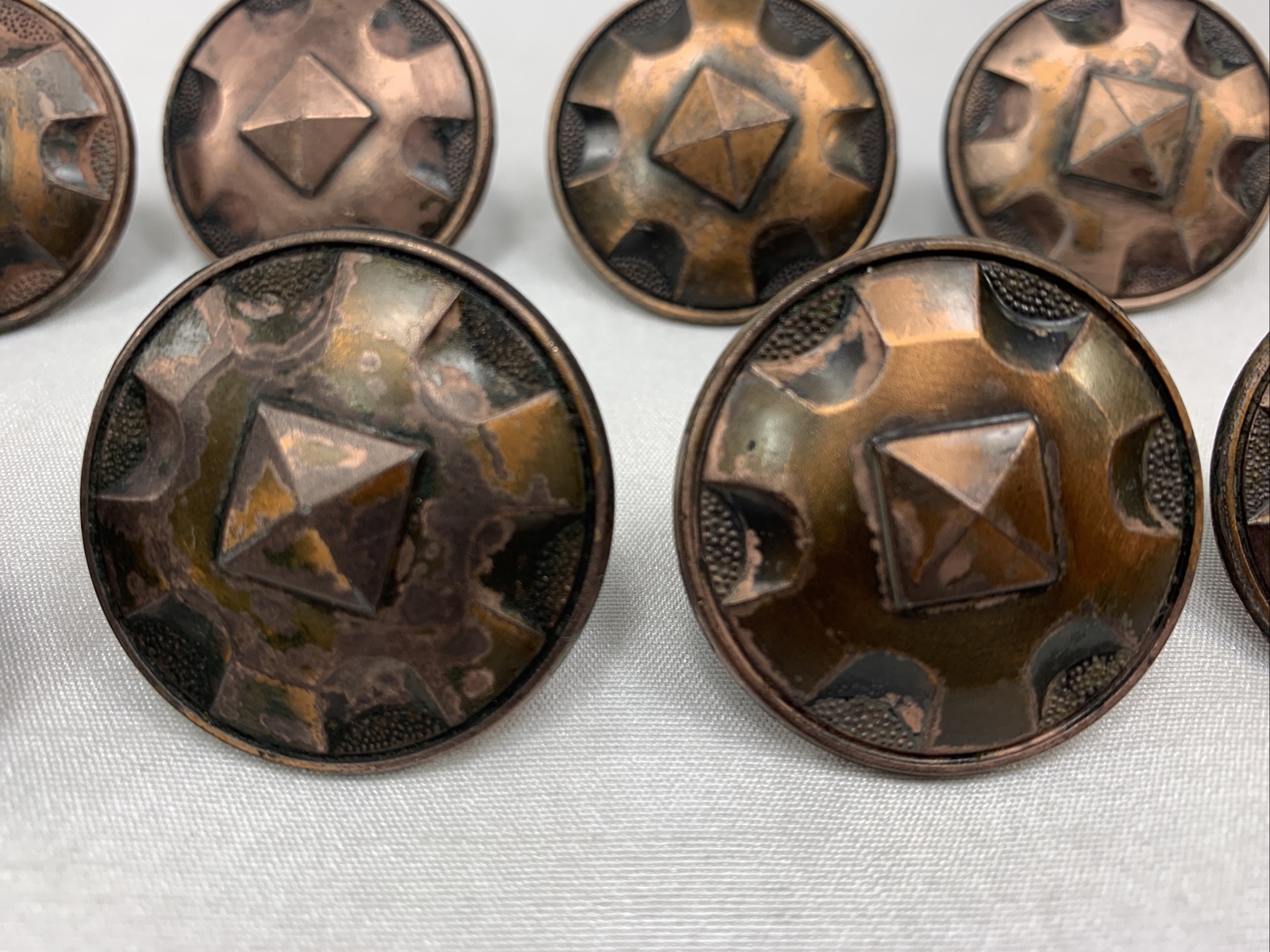 Lot of 10 Vintage Copper Metal Drawer Pull Knobs Geometric Made in Japan