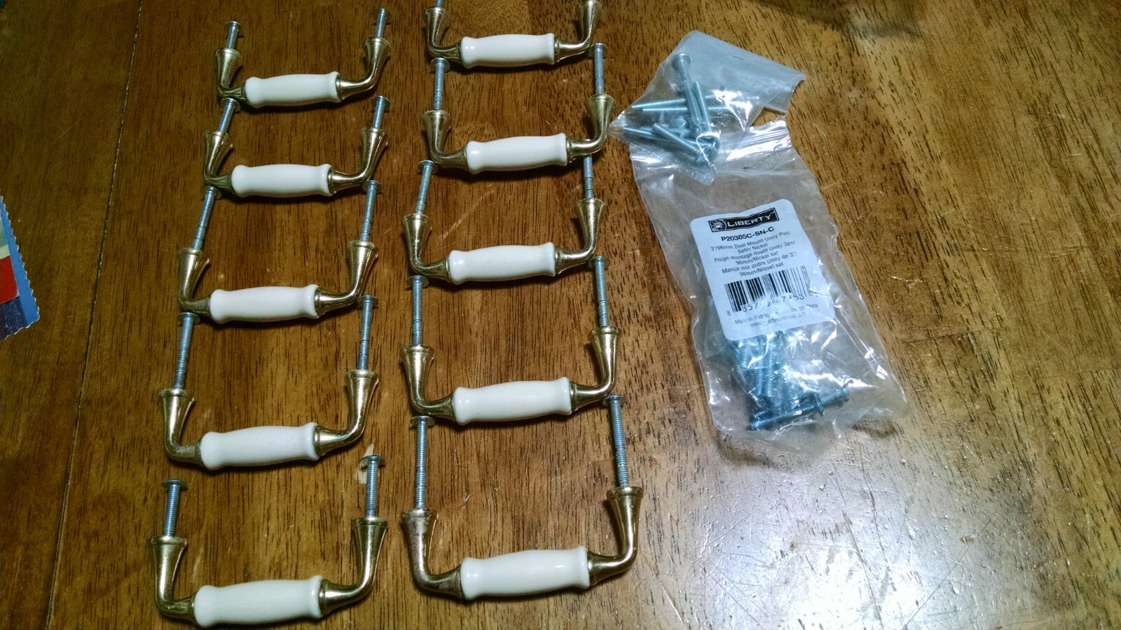 10 Vintage Porcelain Ceramic Brass Cabinet Drawer Pull Handles 3″ LIBERTY +screw