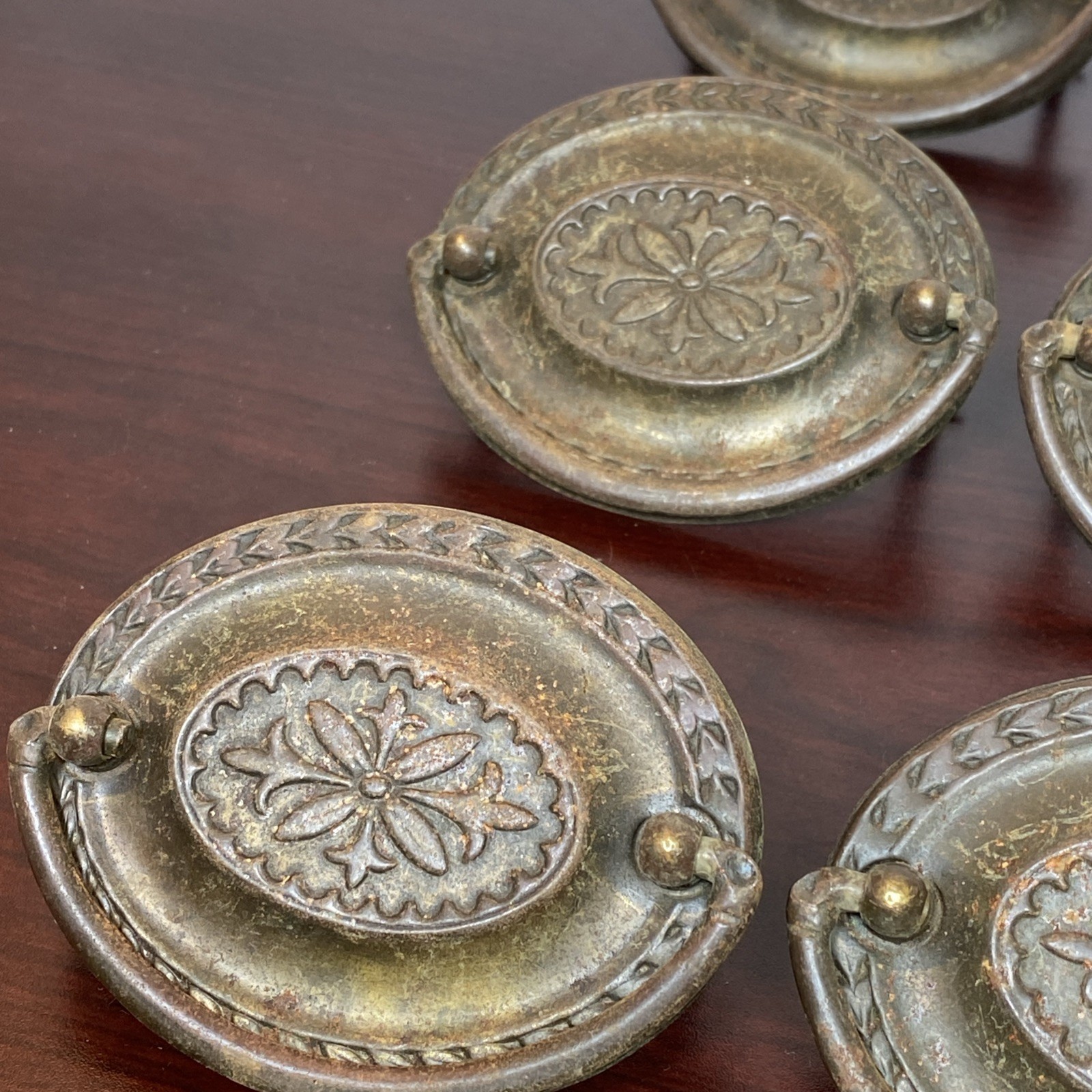 2.5” Hepplewhite Drop Bail Oval Antique Brass Plated 12 Vtg drawer Pulls handles