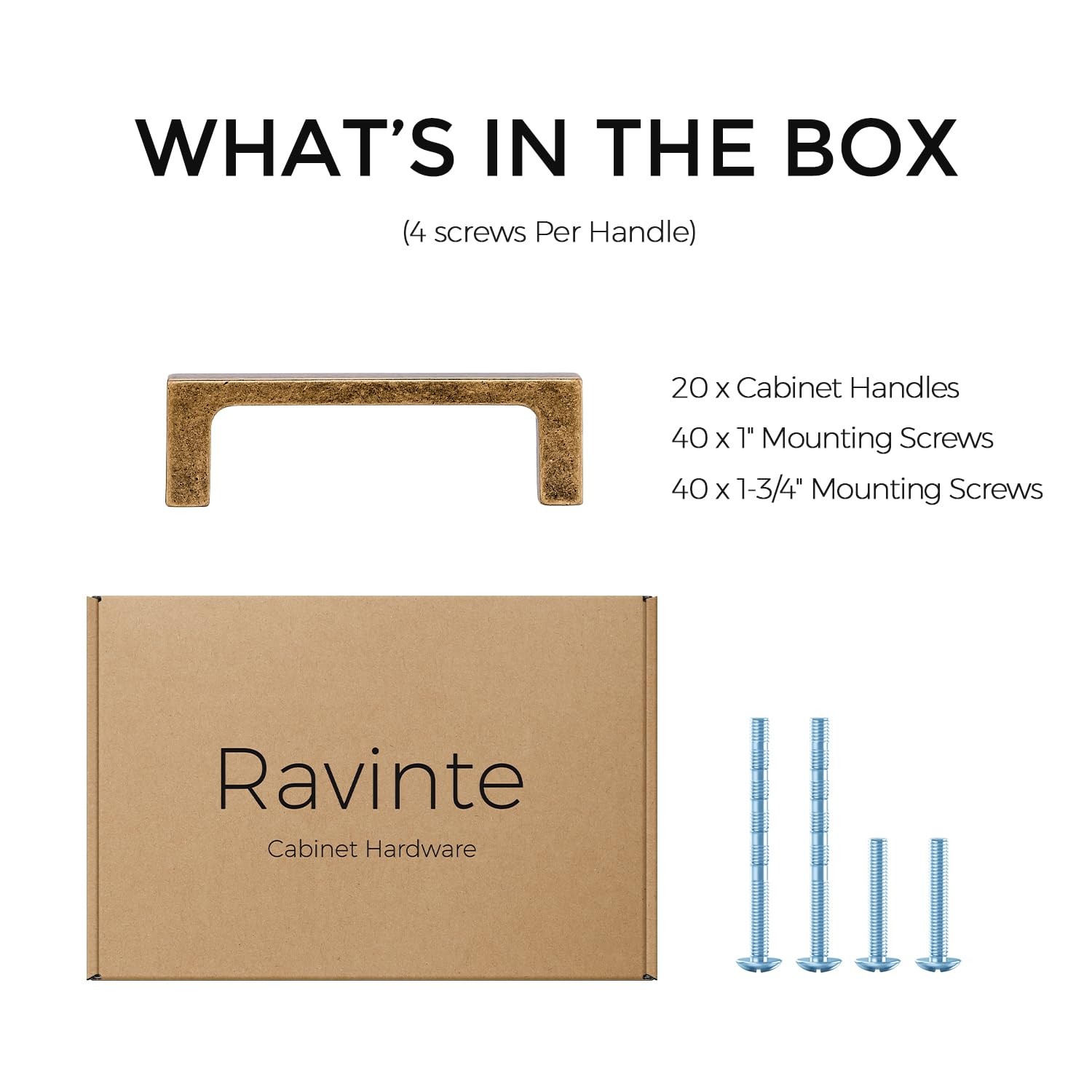 Ravinte 20 Pack Solid 3 Inch Kitchen Square Cabinet Handles Antique Brass Pulls