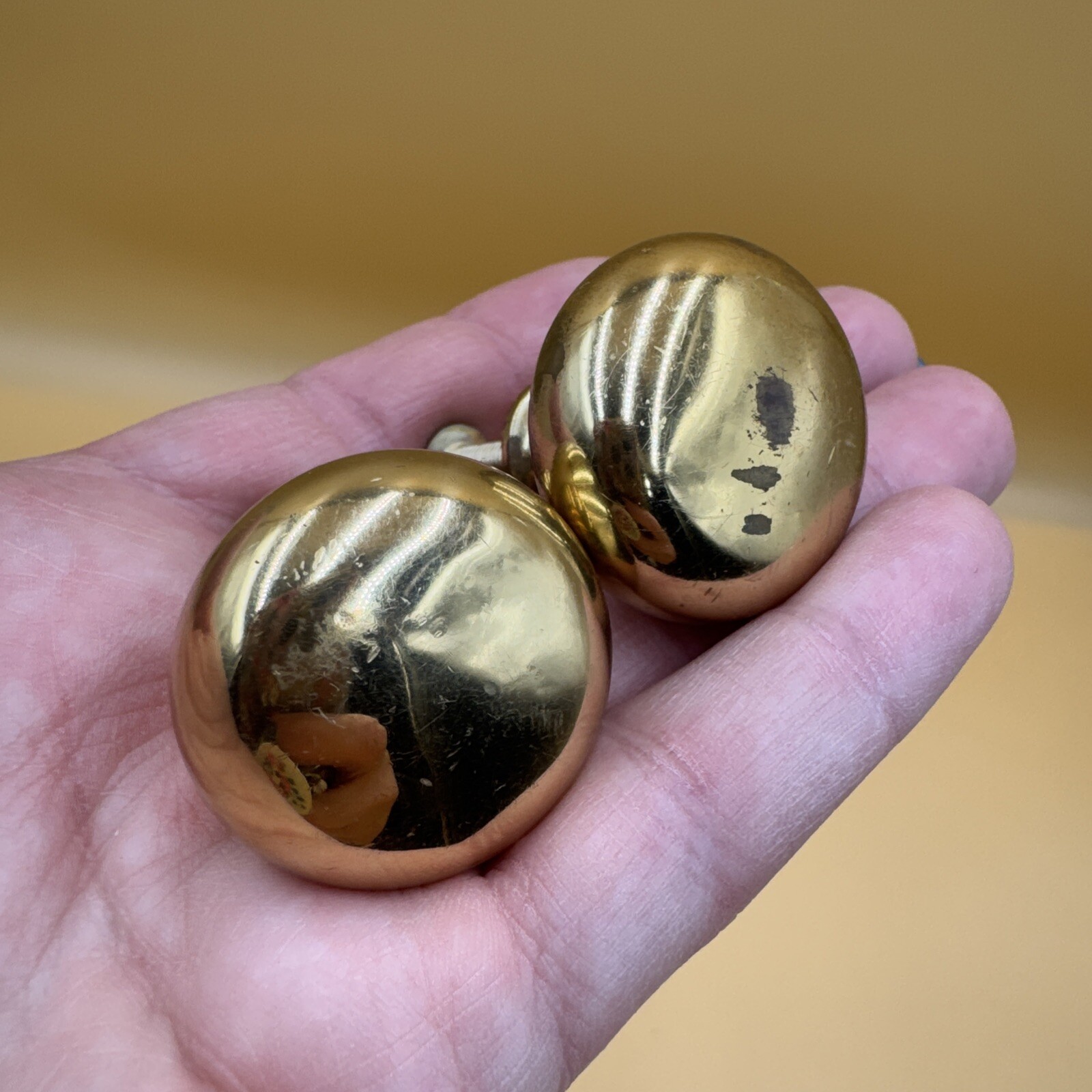 Lot/10 Vintage Round Brass Pulls, Imperfect With Patina